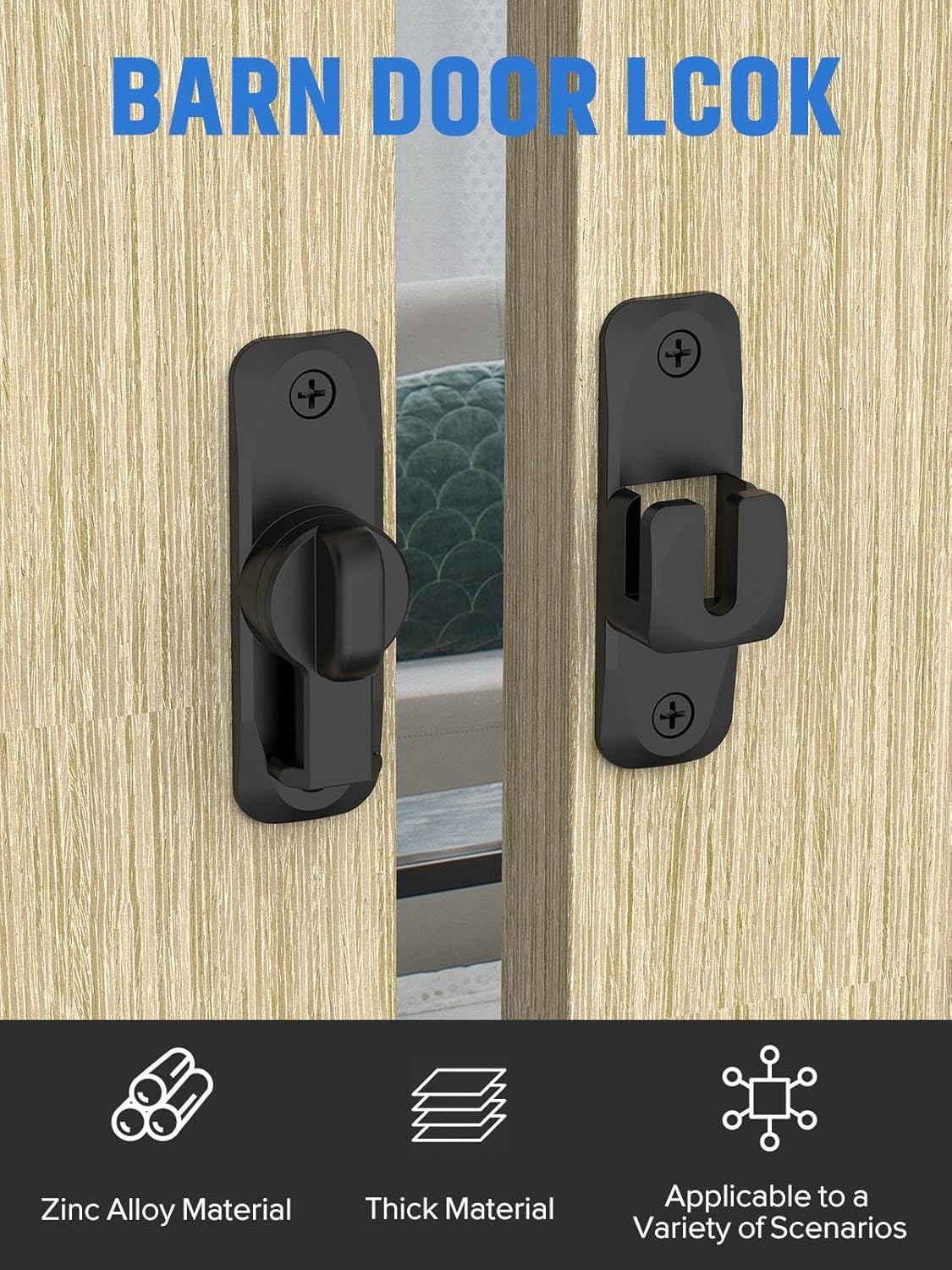SWIREUK 90/180 Degree Flip Barn Door Lock, Protect Privacy - Security Sliding Lock, Small Gate, Garden, Bathroom, Cabinet, Window, Zinc Alloy Right Angle Lock Hasp Latch Push/Sliding (1 Black)