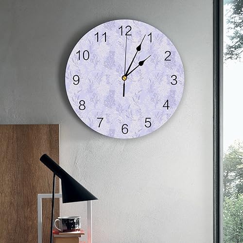 Miniatura 4 de Reloj de pared de 10 pulgadas, silencioso, sin tictac, flores de primavera de lavanda, reloj decorativo redondo para sala de estar, dormitorio,