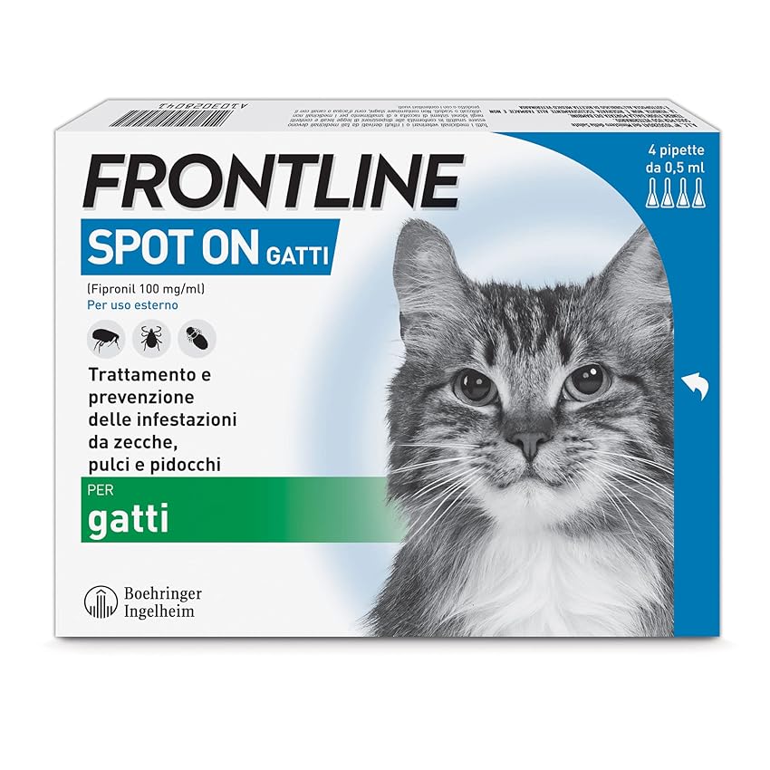 Immagine del prodotto FRONTLINE Spot On, 4 Pipette, Gatto, Antiparassitario per Gatti e Gattini di Lunga Durata, Protegge da Zecche, Pulci e Pidocchi, Antipulci In Confezione da 4 Pipette da 0.5 ml