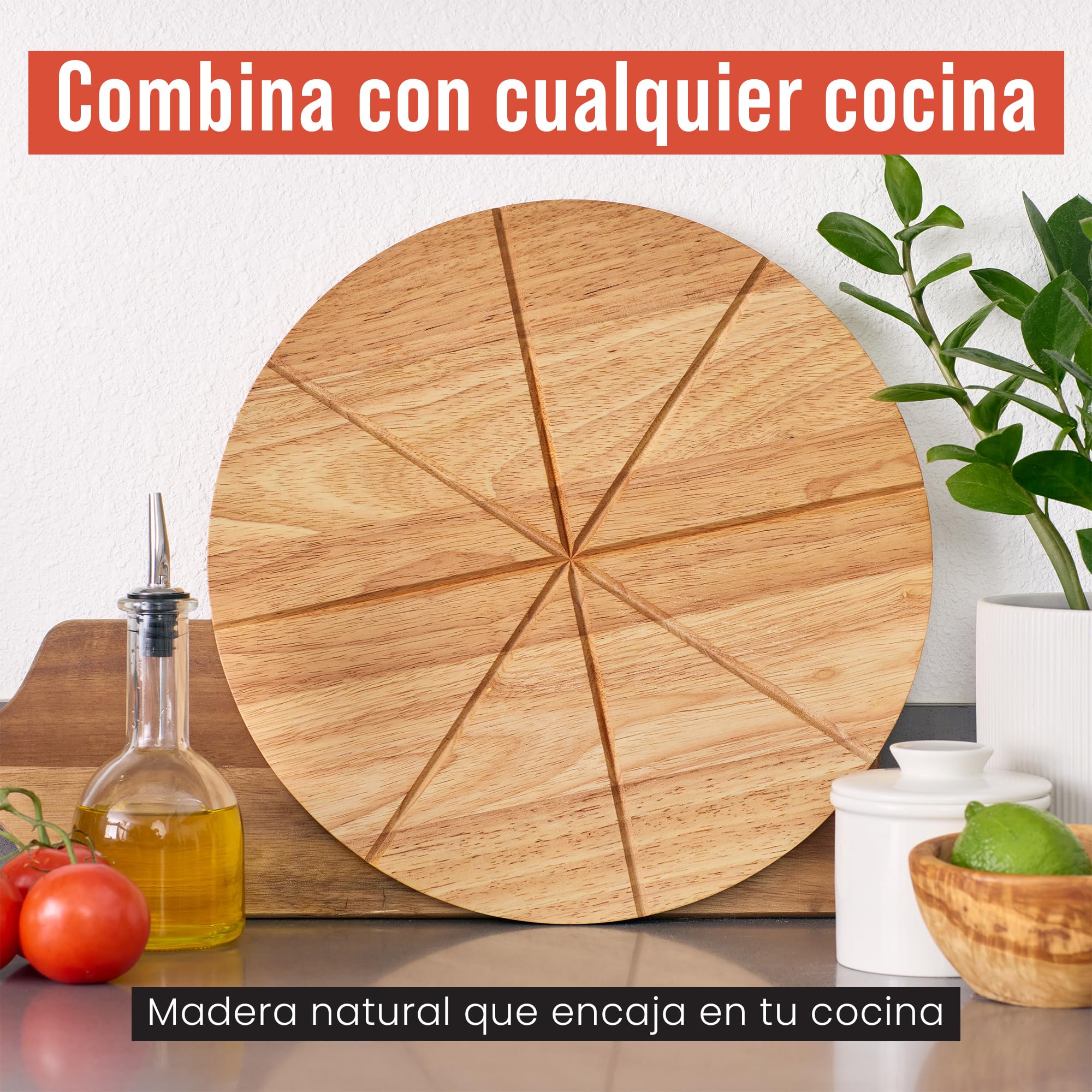 Chef Pomodoro - Juego De Cortador De Pizza De 14"" Con Cuchilla Oscilante Y Tabla Para Cortar Pizza – Cuchilla De Acero Inoxidable Y Tabla De Madera Con Guía Para Cortar Pizza