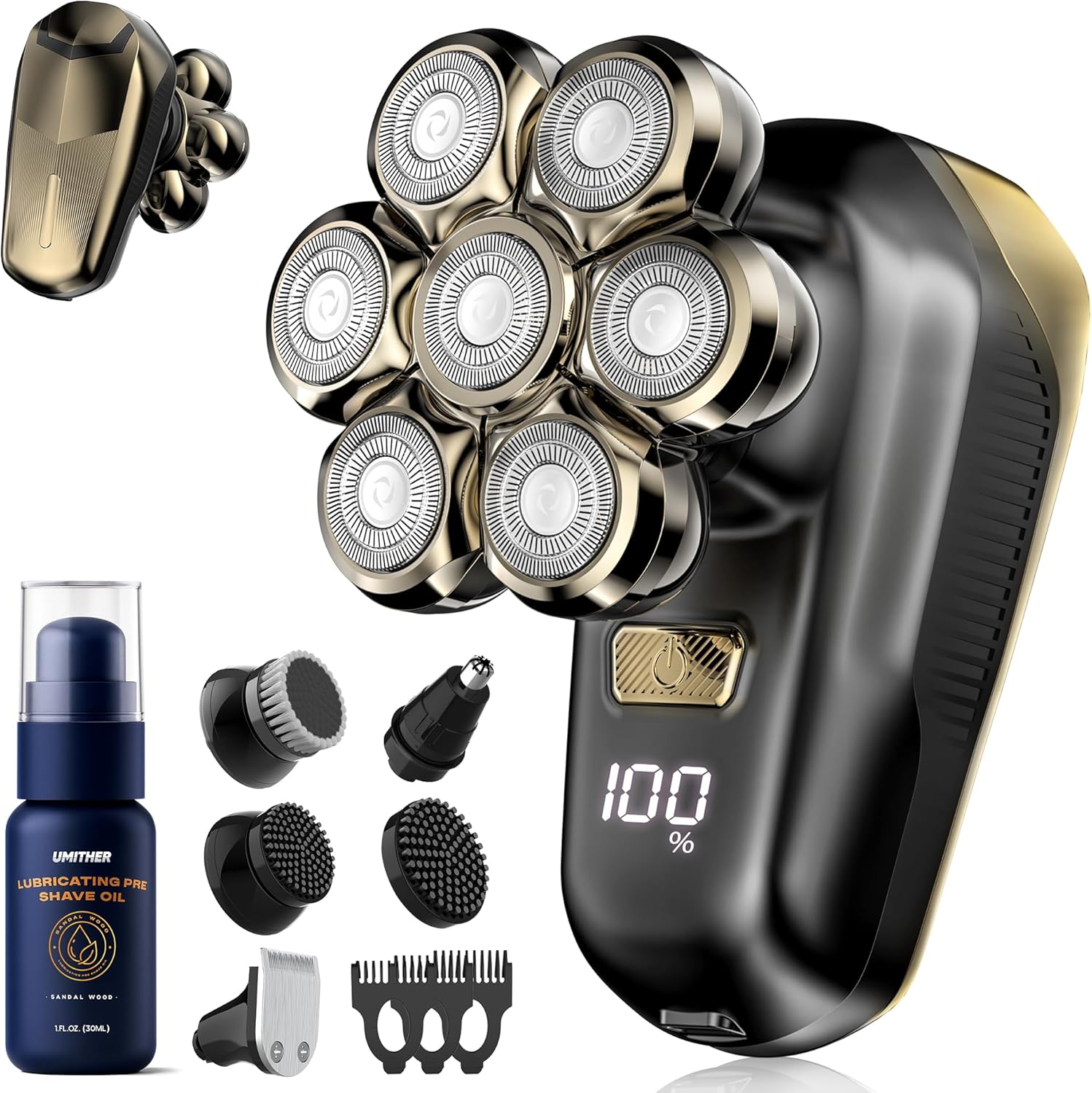 Head Shavers for Bald Men, Electric Razor with 7D Magnetic Shaver Heads, Wet Dry Waterproof Bald Head Trimmer Kit for Women & Men, Nose Ear Hair Trimmer, USB Rechargeable Clippers, Bright Black