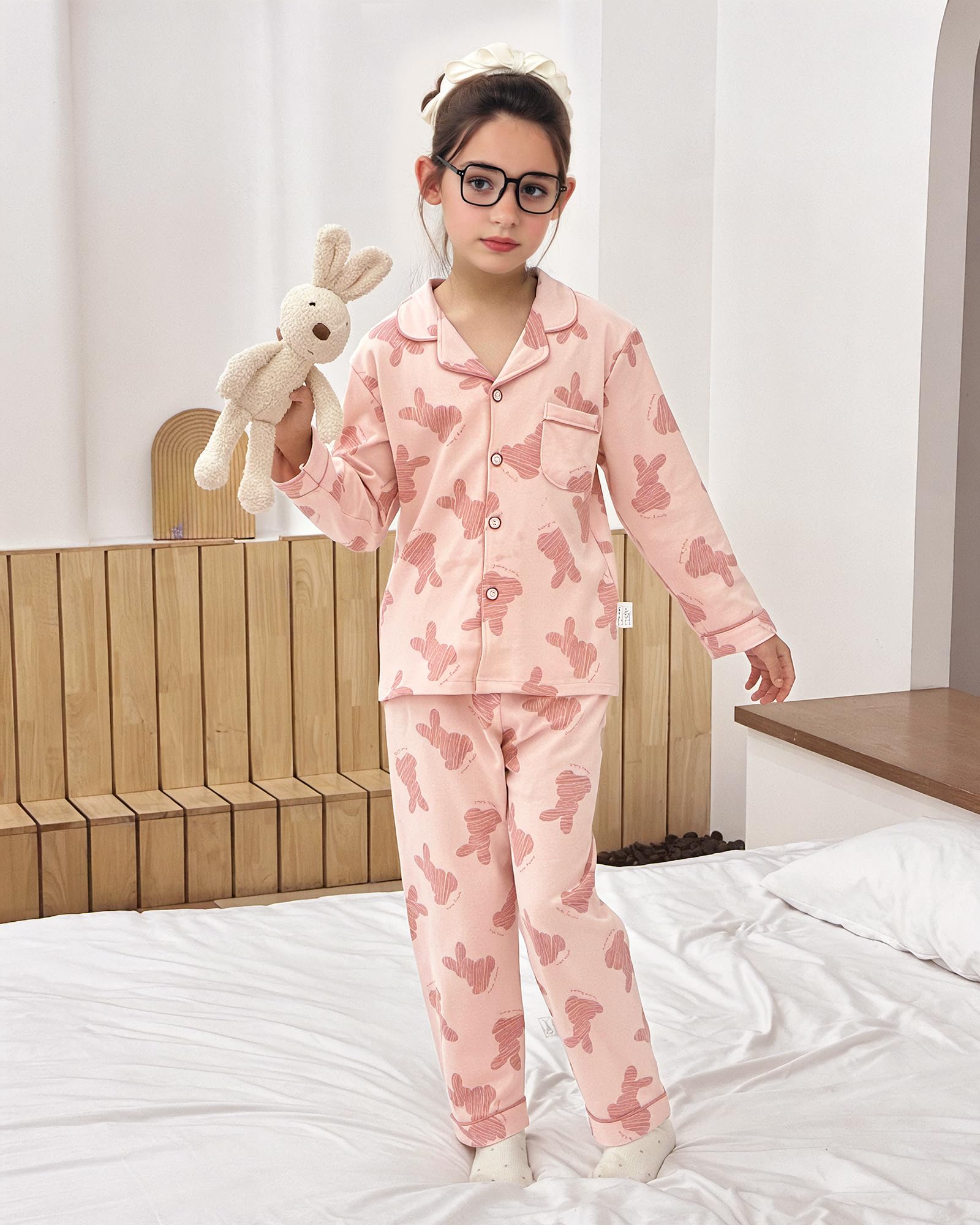 KAKU NANU Pyjama Enfant Coton 2-11 Ans Fille Garcon– Lot de 2 Pyjamas Longs Manches Doux et Respirant pour Enfant – Vêtement de Nuit Boutonné (Uni ou Imprimé)