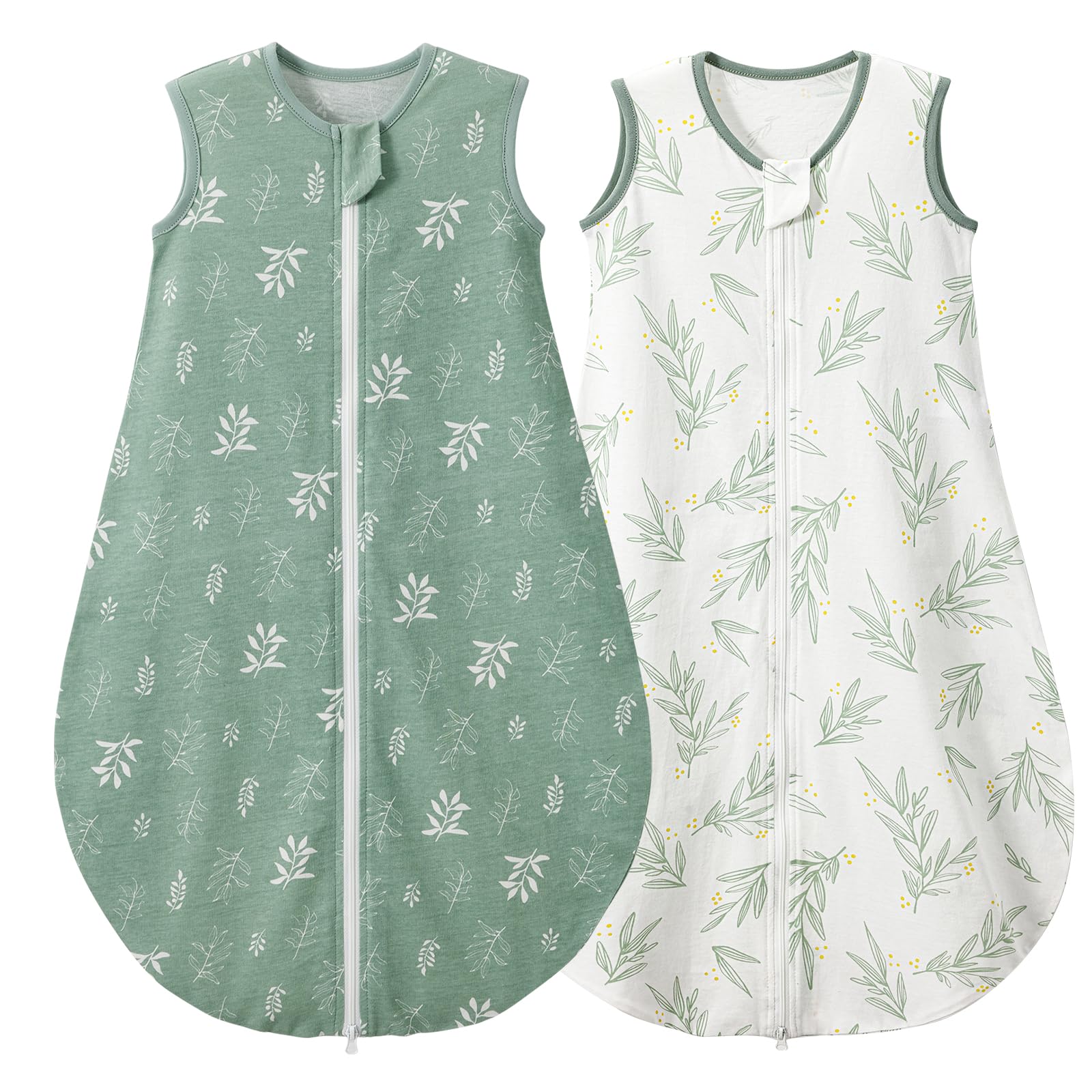 Duomiaomiao Baby Sleeping Bag 0.5 Tog, 2 Pack 100% Cotton Summer Sleep Sack, Unisex Newborn Wearable Blanket for 18-36 Months, Green