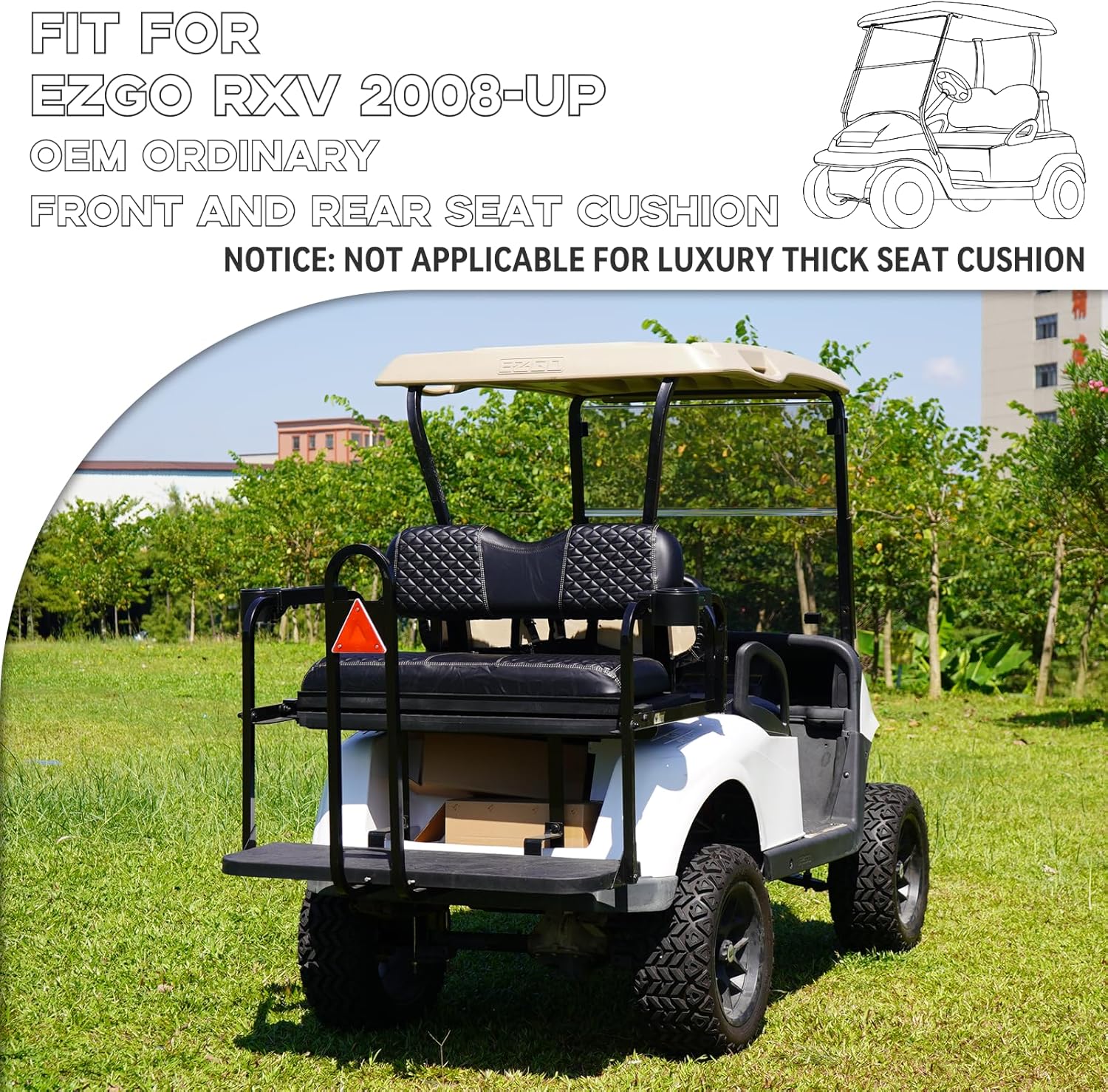 EZGO RXV Seat Covers, EZGO Golf Cart Seat Covers for 2008+ EZGO RXV OEM Ordinary Seat, Marine Grade Vinyl Leather, Anti-Scratch/Anti-Fading/Easy to Install, Black