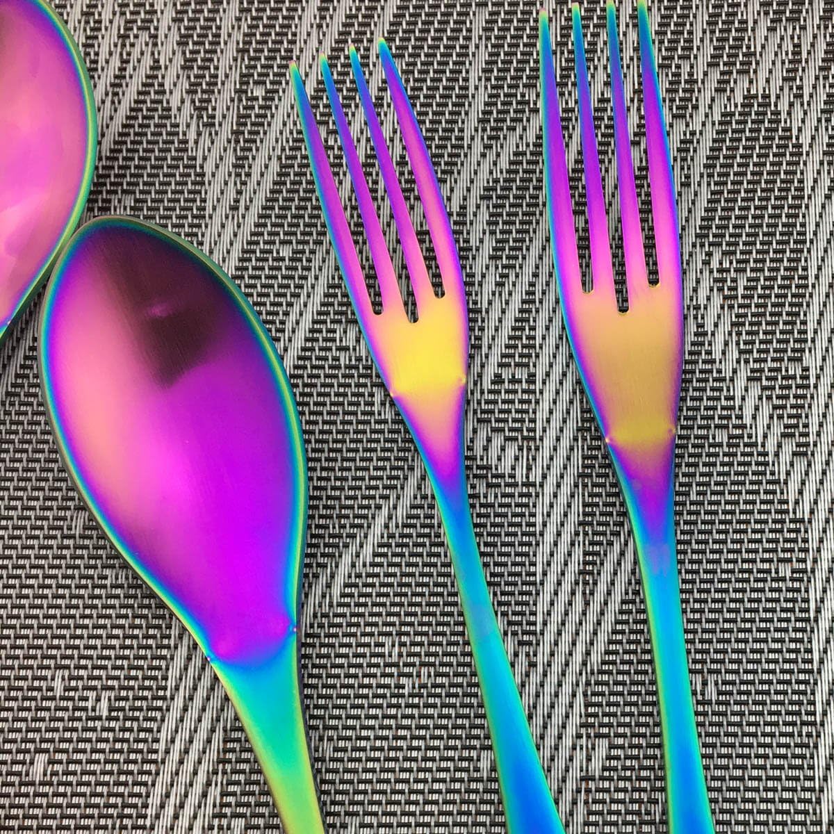 18/10 Stainless Steel Matte Flatware Silverware Set, Rainbow Colorful Utensils Set Service for 4 (28-Piece)