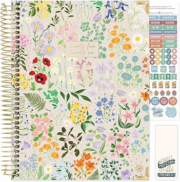 bloom daily planners HARDCOVER Planner 2025-2026 8.5" x 11" Academic Year July 2025 - July 2026 - Task Goal Organizer - Monthly & Weekly Inspirational Agenda Book - Garden Party, Beige