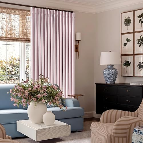 Miniatura 77 de Cortinas opacas de lino con pliegues pinzados de 90 pulgadas, 2 paneles para sala de estar, crema natural, cortinas 100% opacas de 90 pulgadas