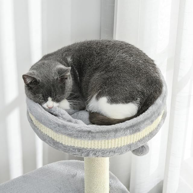 Foto 8 de 8 de PawHut Árbol gato 100cm,Barril rascador y Pelota,gatos bajo 5kg,Gris
