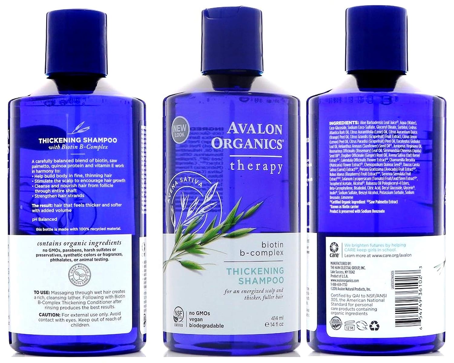 Avalon Organics, Thickening Shampoo, Biotin B-Complex Therapy, 14 fl oz (414 ml) image 2