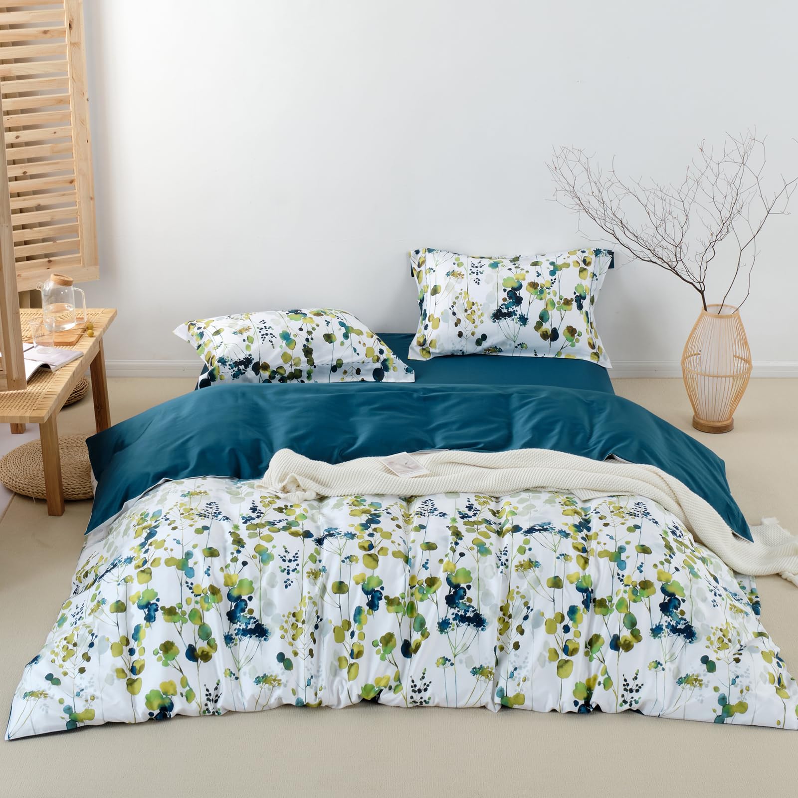 MILDLY Bettwäsche 135x200 Pflanzenmuster, 100% Langstapelige Baumwolle Kühlende Bettwäsche-Sets mit Leinenartigem Griff, ÖkoTex Zertifiziert & für Allergiker Geeignet, Tia