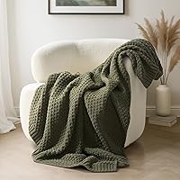 EVERGRACEHOME Olive Green Chunky Chenille Moss Stitch Knit Throw Blanket 50x60 - Soft Cozy for Couch Sofa Bed