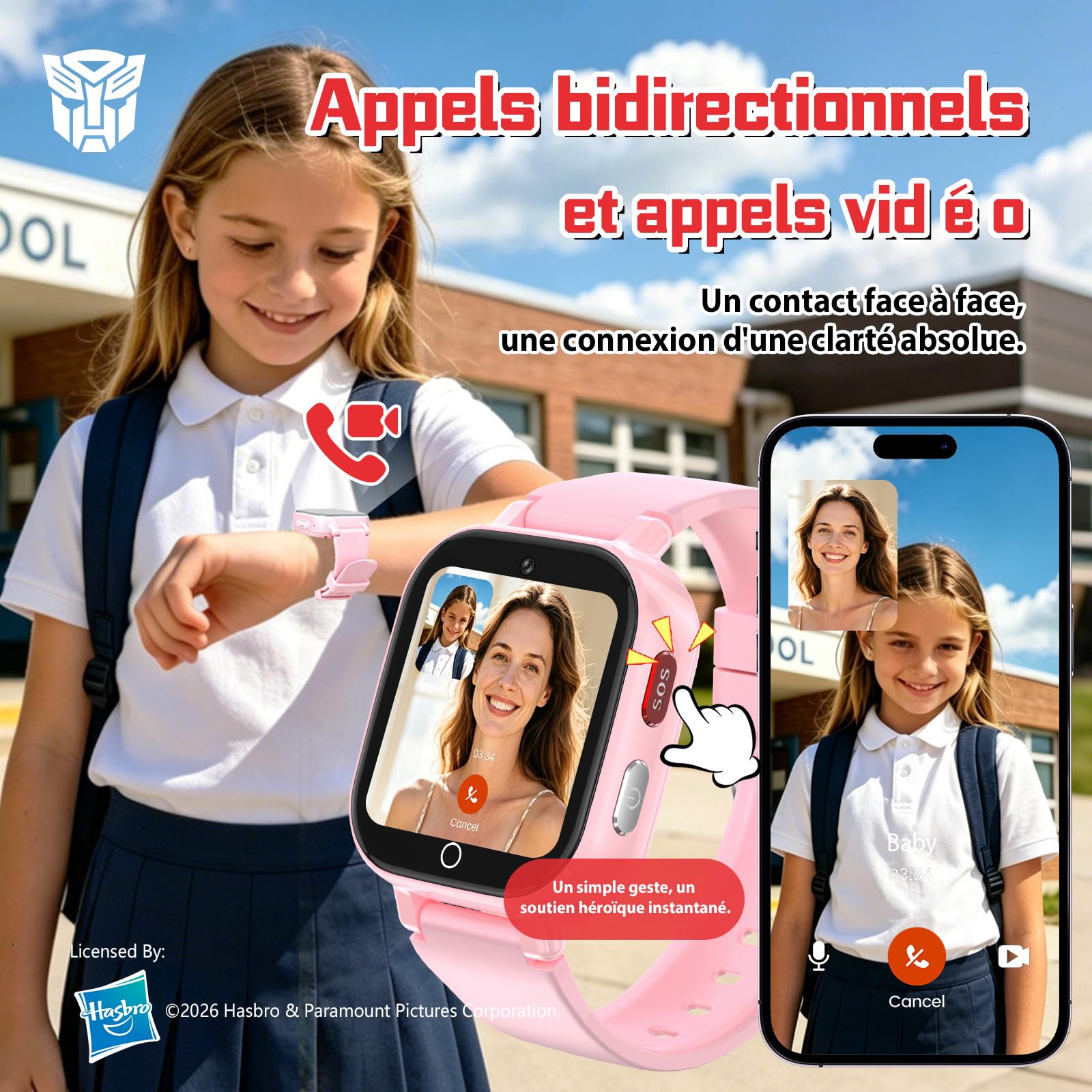 4G Montre Connectée Enfant GPS, Appel Vidéo, Téléphone, IP68 Étanche, SOS