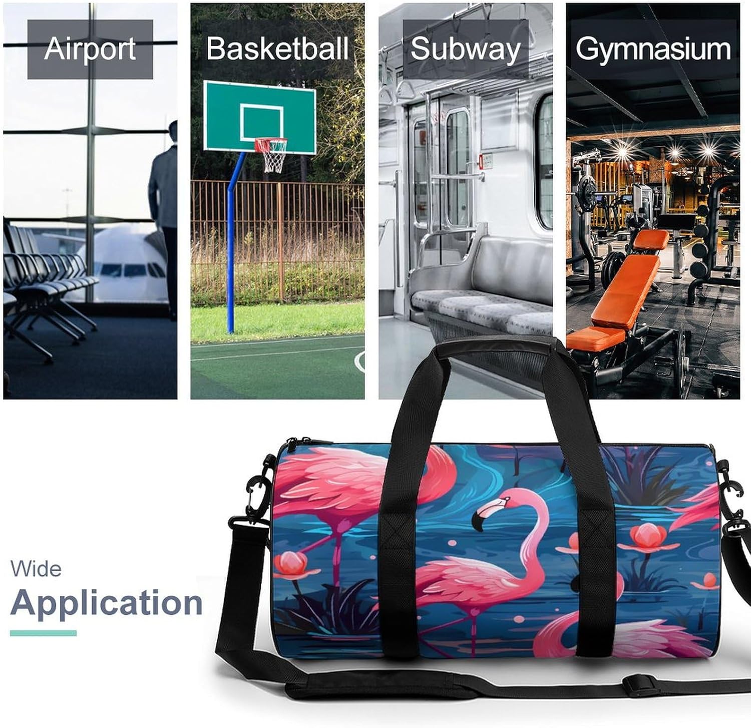 Flamingos Print Gym Sport Bag Travel Duffel Bags Weekender Carry on Tote Bags for Women Men