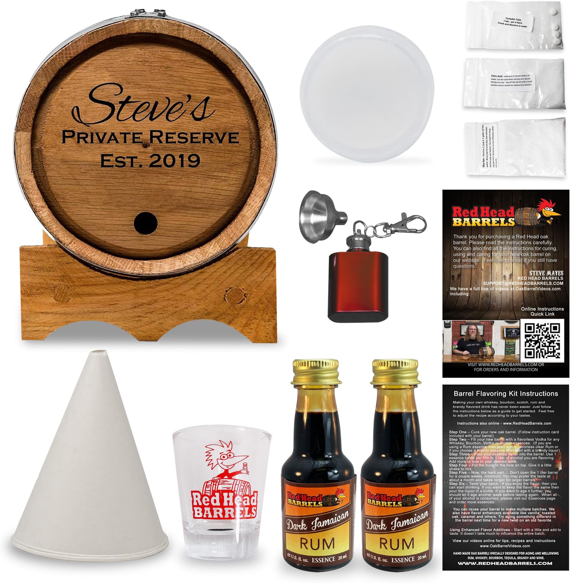2 Liter Custom Engraved American White Oak Aging Barrel with Flavoring Gift Set, Free Shot Glass, Premium White Oak Wood Barrel & Homebrew Kit (Jamaican Rum)