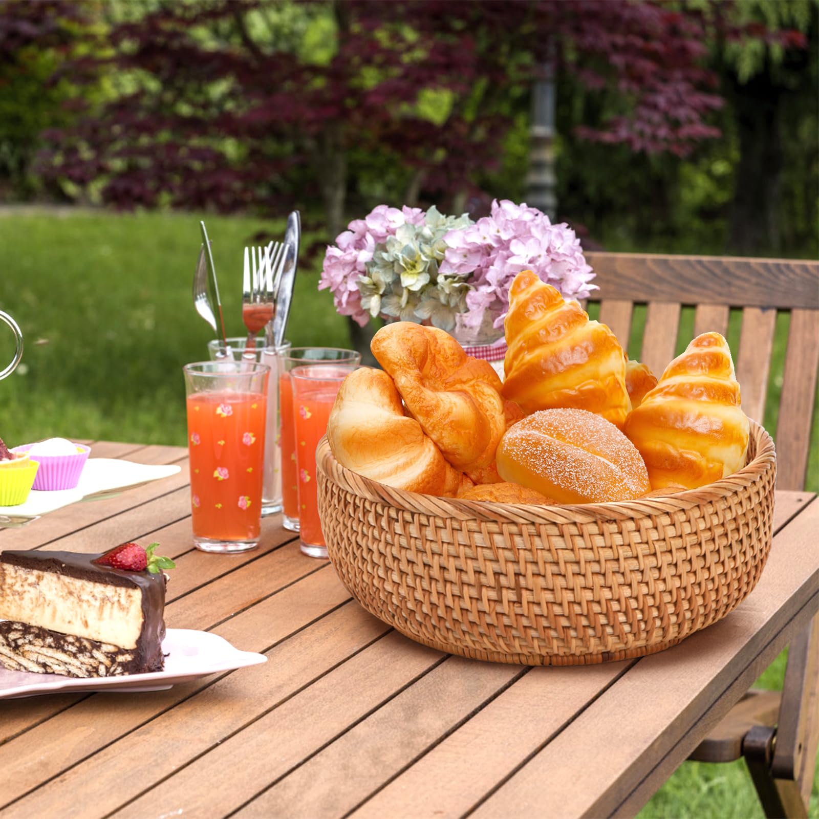 Set Di 3 Cestini Rotondi In Rattan Naturale Per Frutta E Pane – Ciotole Intrecciate Portatutto, Organizer Da Cucina, Stile Rustico - copertina