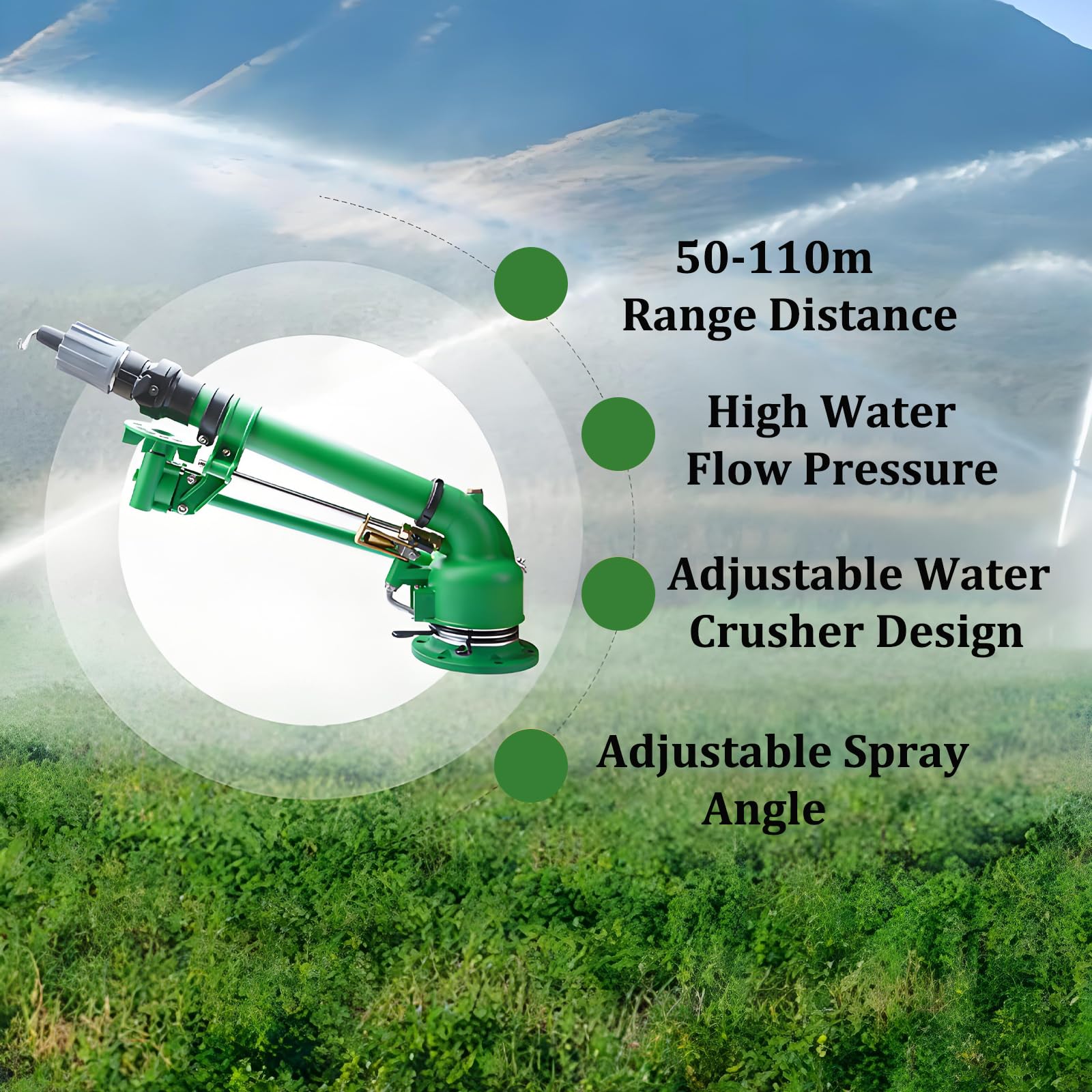 Arroseur d'arrosage avec support de 1,5 m, réglable à 360° pour un arrosage de grande surface, idéal pour l'irrigation de la ferme, de la pelouse et du jardin