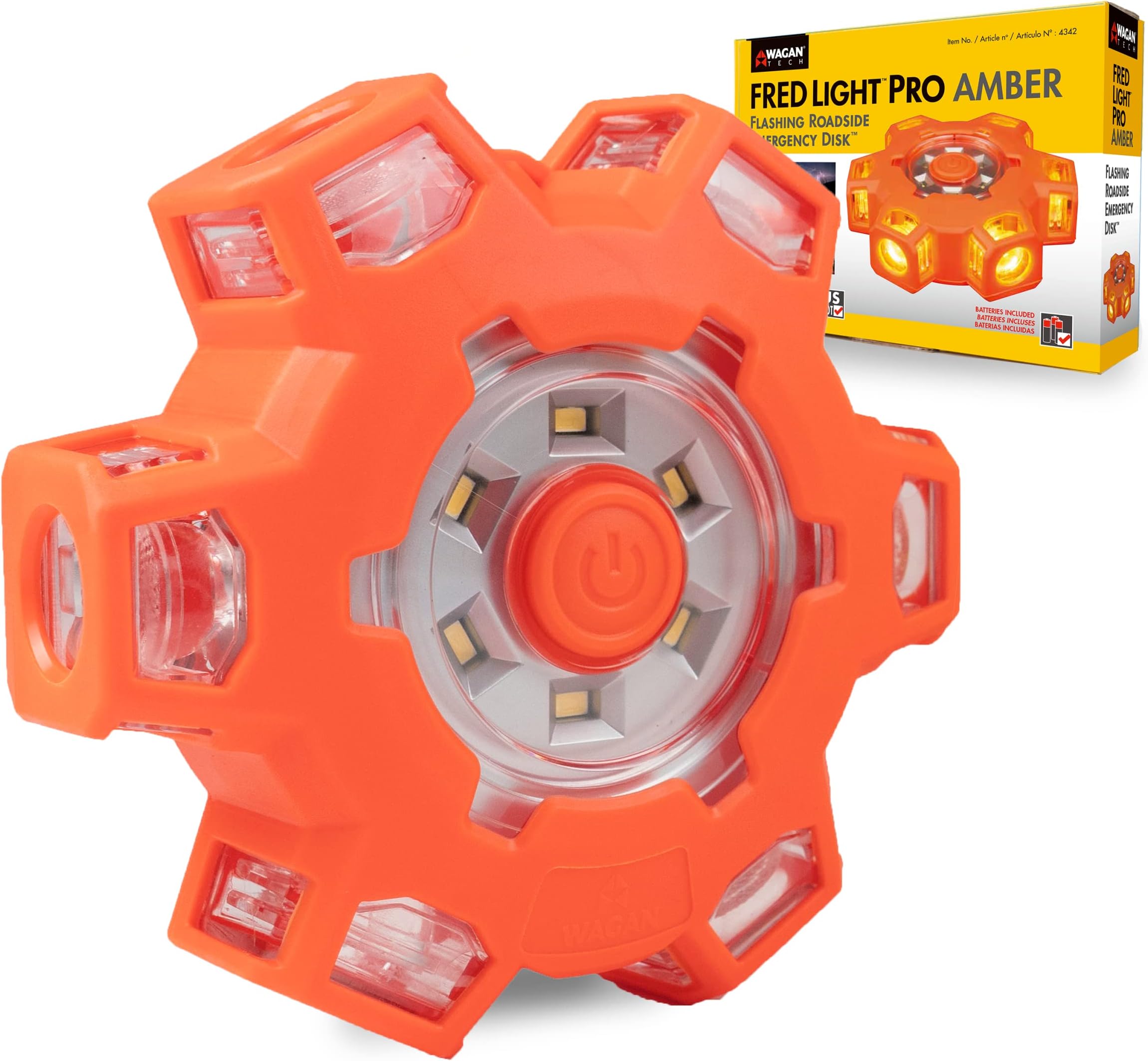 Wagan FRED Flashing Roadside Emergency Disc LED Flare 6 Flash Modes for Roadside Security, Warning Flashing with Magnet and Hook for Vehicles and Boats (FRED PRO - Amber)