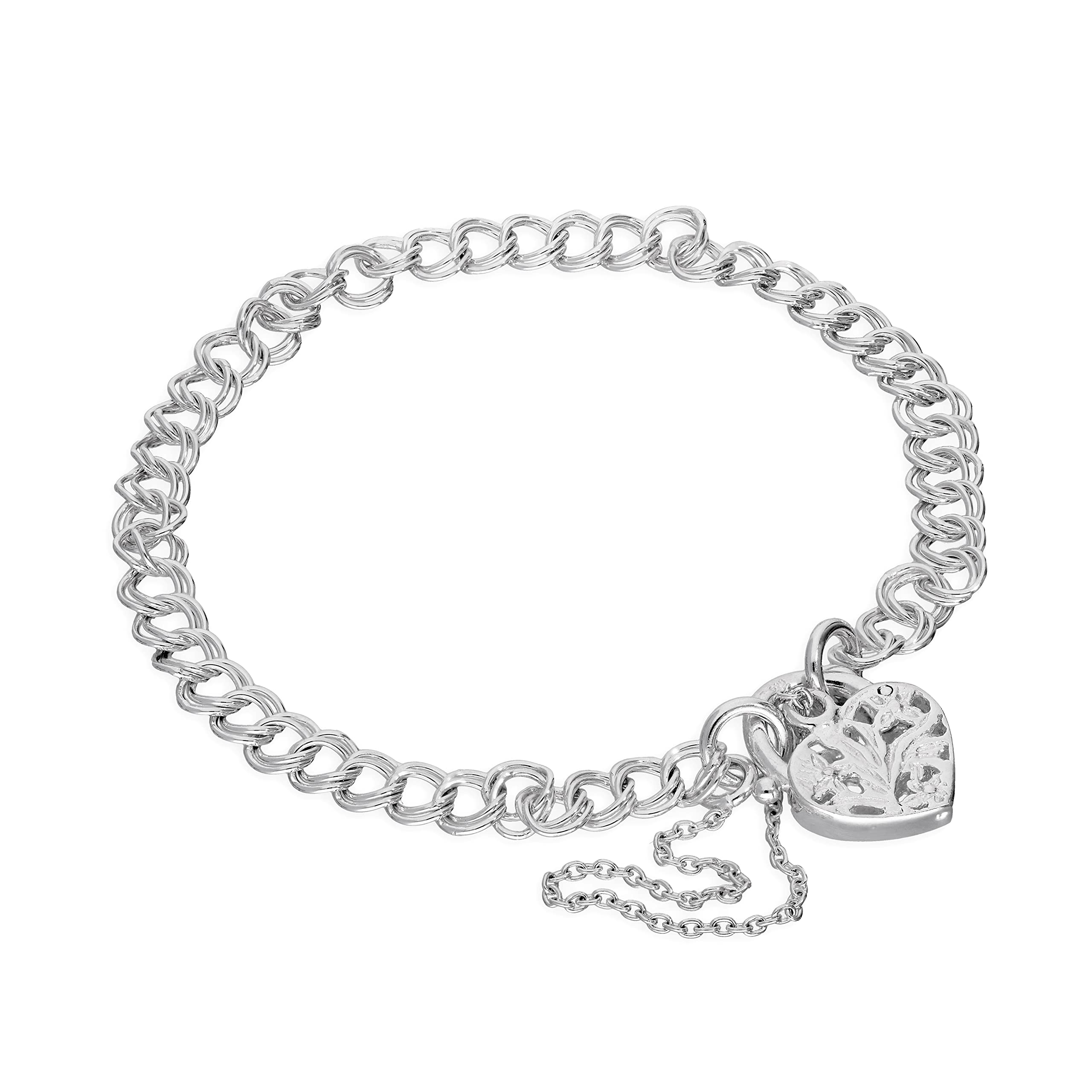 Bracciale per donna in argento 925 doppia catena e cuore a ciondolo