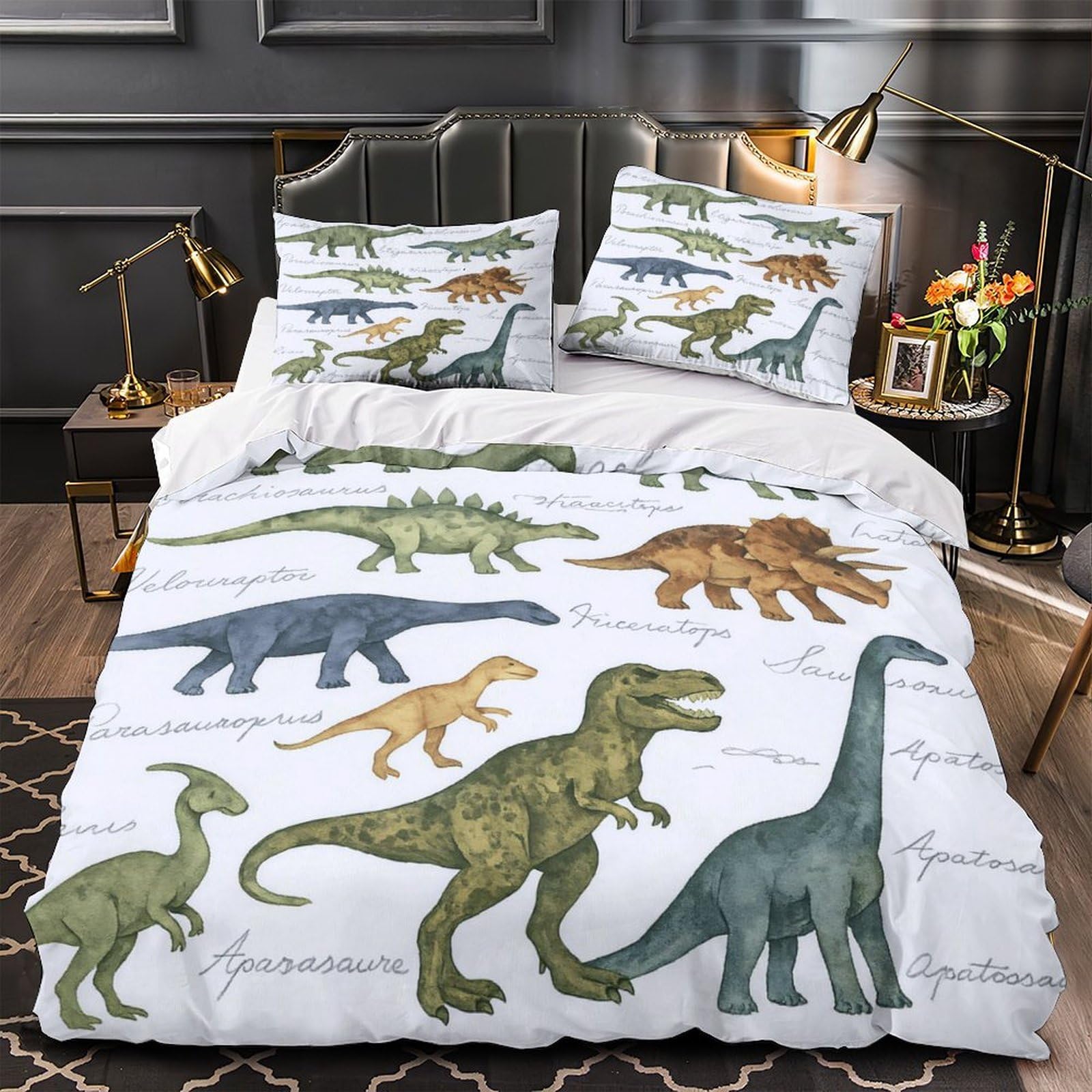Parure de lit dinosaure microfibre douce et légère à fermeture éclair