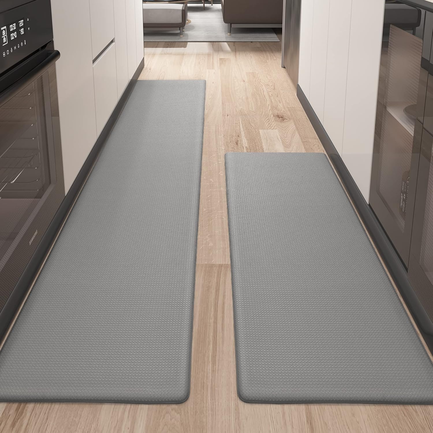 Color G Kitchen Rugs, Kitchen Rug Set 2 Piece Kitchen Runner Rug Kitchen Floor Mat, Cushioned Anti Fatigue Kitchen Mat Non Skid Waterproof Comfort Standing Kitchen Rug, 17"x47"+17"x95", Grey 17"x47"+17"x95" Grey