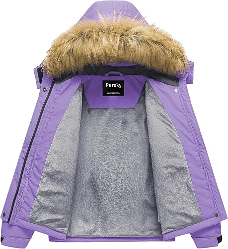 Miniatura 3 de Pursky Chaqueta de esquí impermeable para niña, abrigos de nieve de invierno para niños, chaqueta impermeable de forro polar