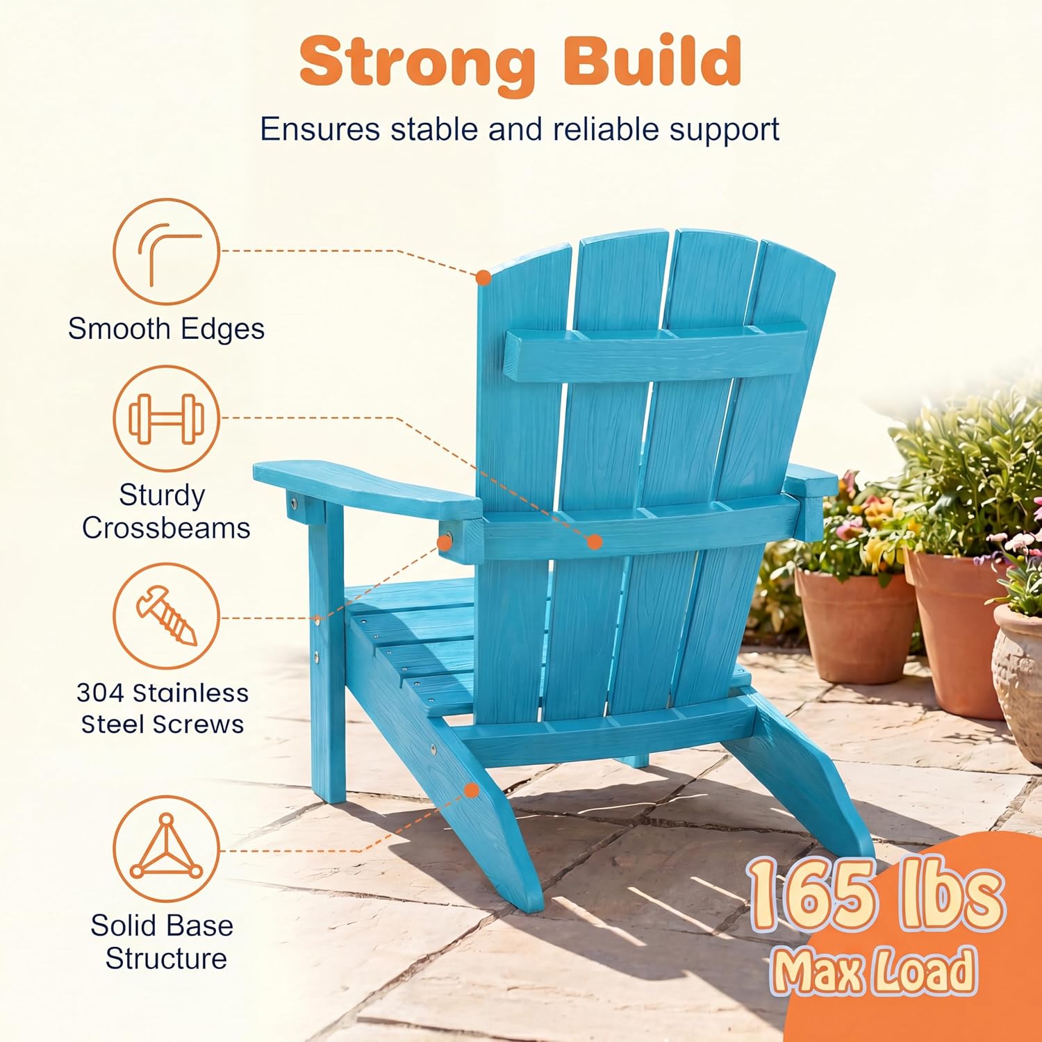 Costzon Kids Adirondack Chair, All-Weather HIPS Patio Chair with High Backrest, Armrests, Fire Pit Chair for Kids Ages 3-8, Indoor Outdoor Kids Patio Lounge Chair for Garden, Lawn, Yard (2, Turquoise)