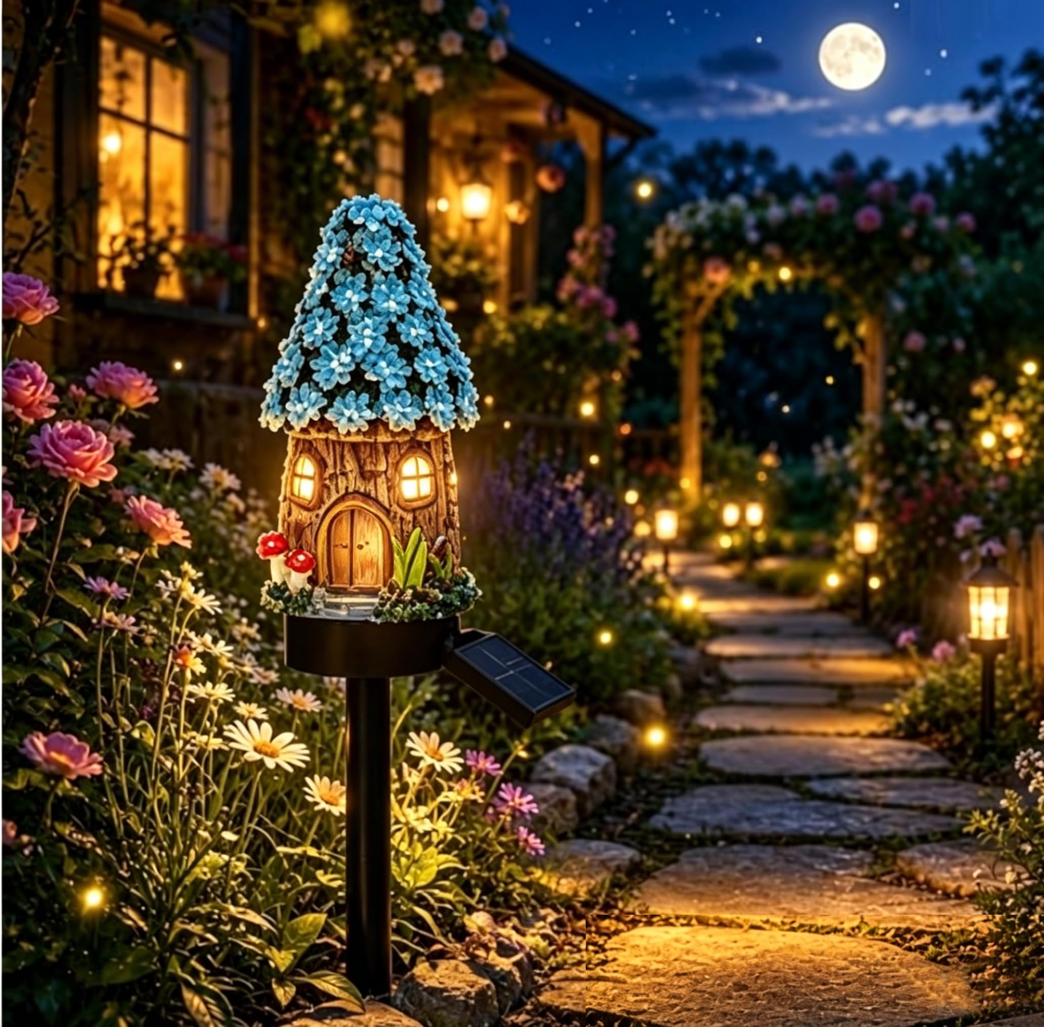 Mushroom Solar Lights Outdoor, Solar Powered Fairy House Garden Decor, Waterproof LED Landscape Pathway Lamp for Yard Patio Lawn