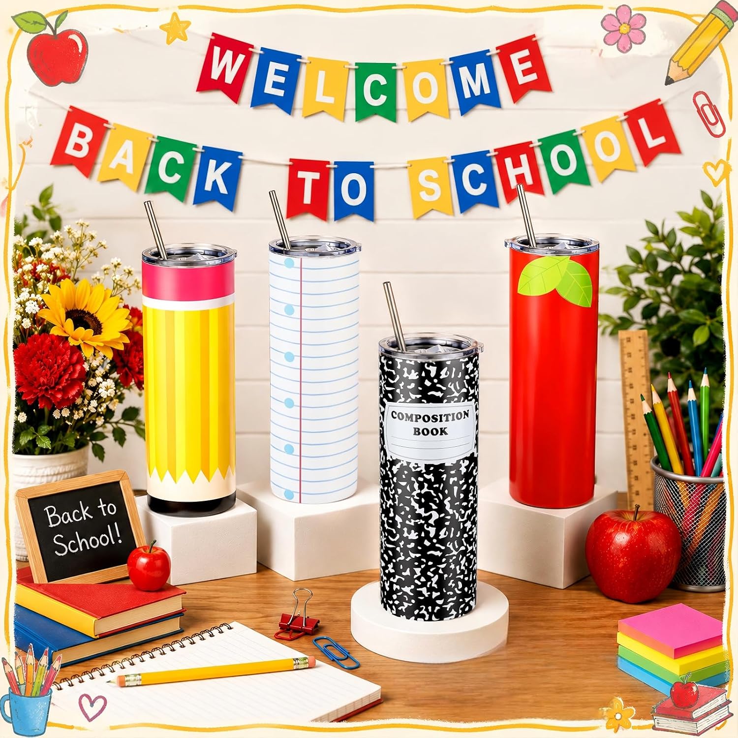 Patelai 4 Pack 20 oz Teacher Appreciation Tumblers with Lids,Creativity image 3