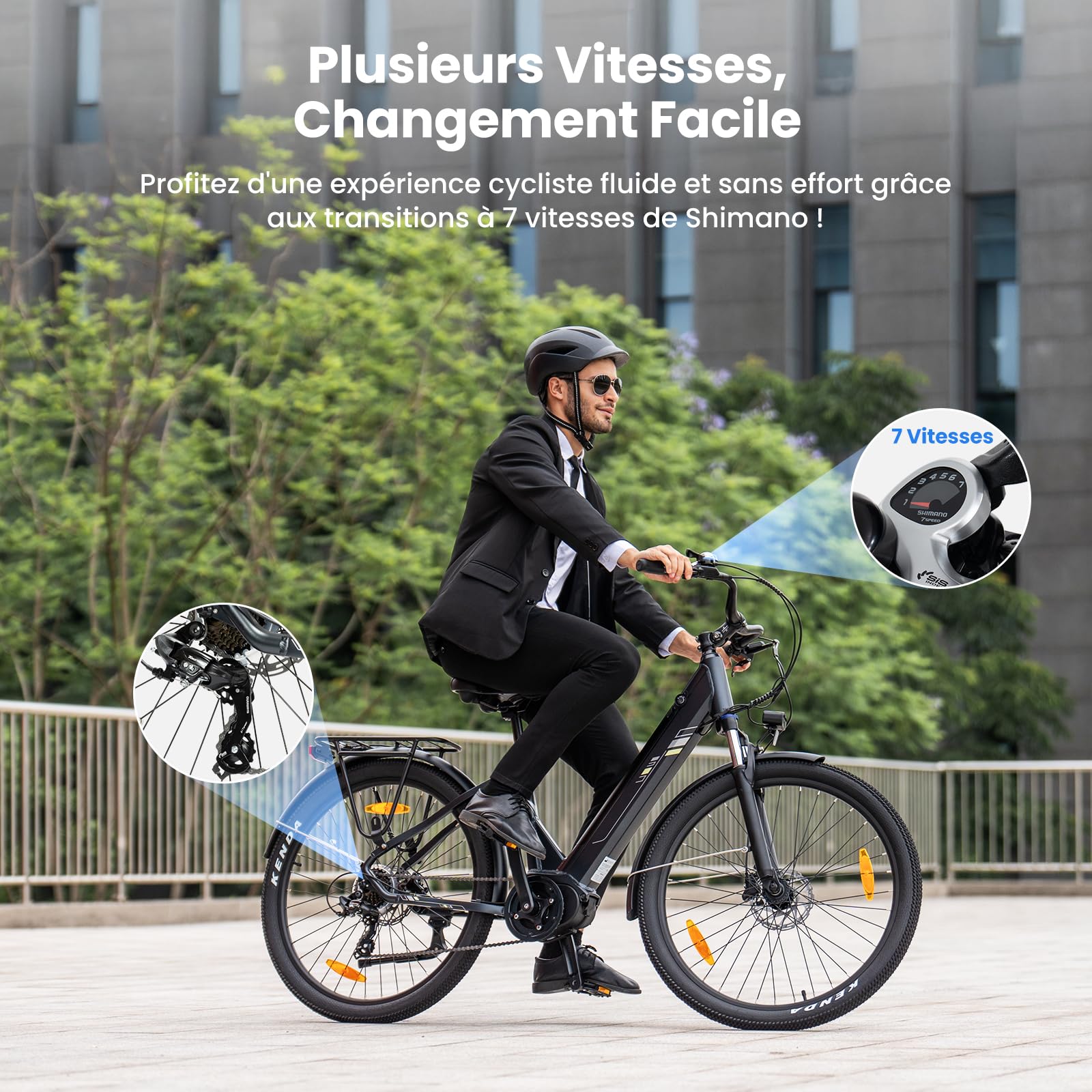 Touroll Urbano 3 Vélo Électrique Adulte, Moteur Central 250W 70Nm, Freins Disque Hydrauliques, Batterie Amovible 120km Autonomie, 27.5" Vélo électrique de Ville 7 Vitesses