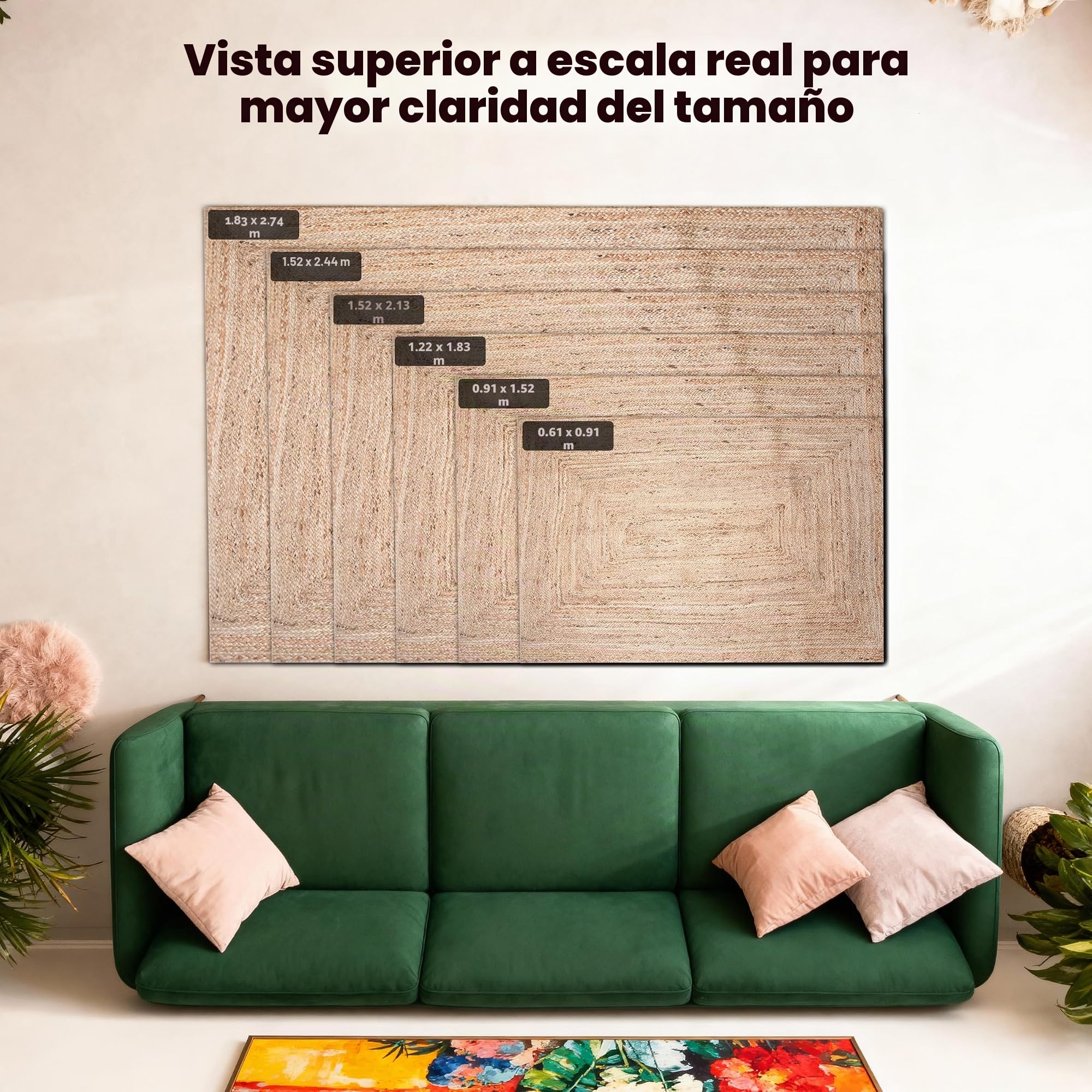 Craft Trade Natural Lavable Bohemia Yute Alfombra Reversible Trenzado Tejido a Mano Alfombra de Trapo Rectangular para Cocina Sala de Estar y Dormitorio - 90x150 cm