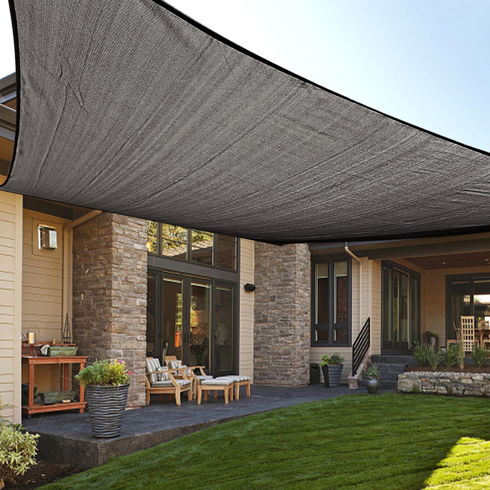 LOVE STORY 8' x 12' Rectangle Sun Shade Sail Patio Sail Shade Outdoor Shade Cover, Dark Grey (We Make Custom Size)