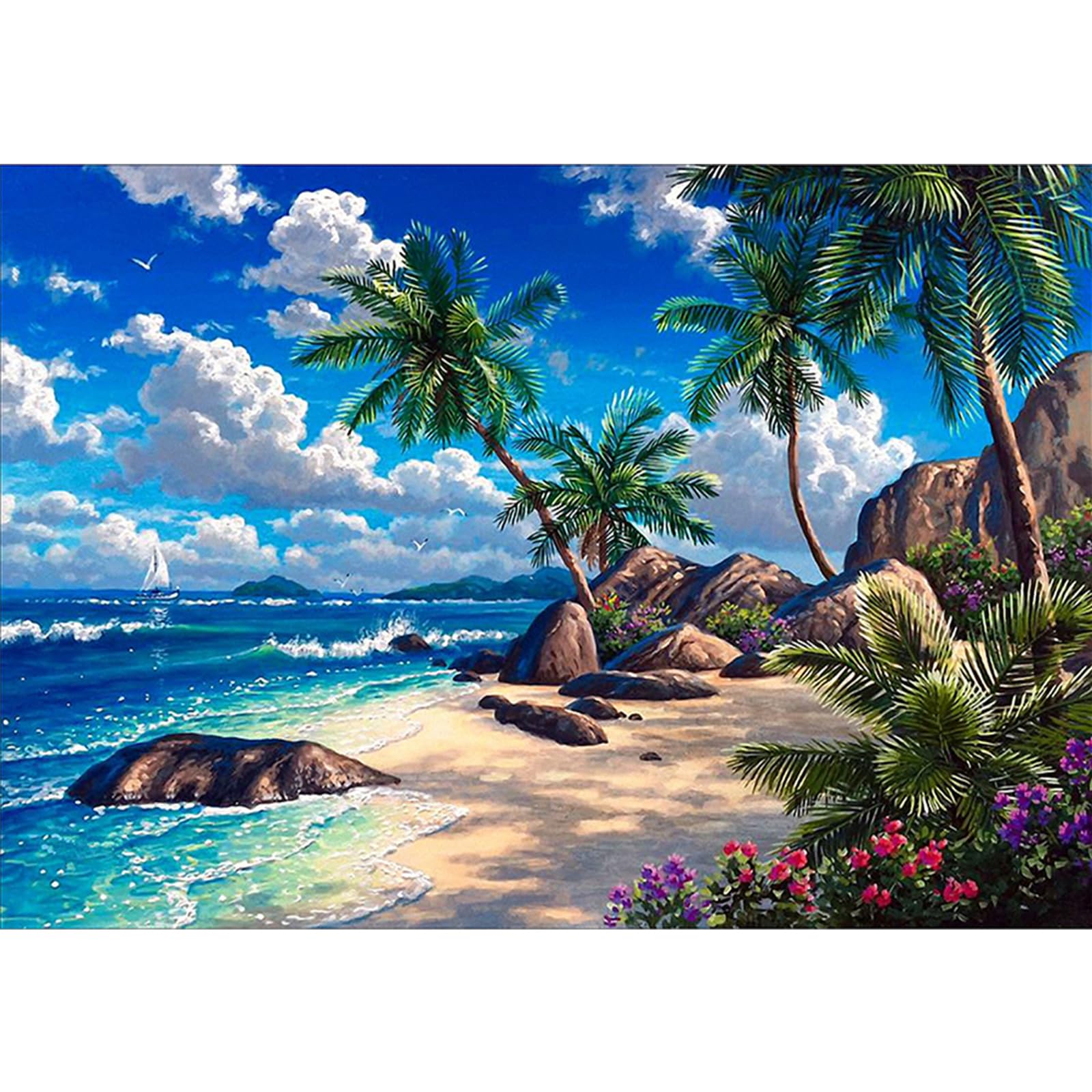 POETRYDRAW Beach Full DIY 5D Round Drill Gem Art Diamond Art Painting Kits for Adults Home Decor Diamond Art Painting Gem Art 15.75x19.69in
