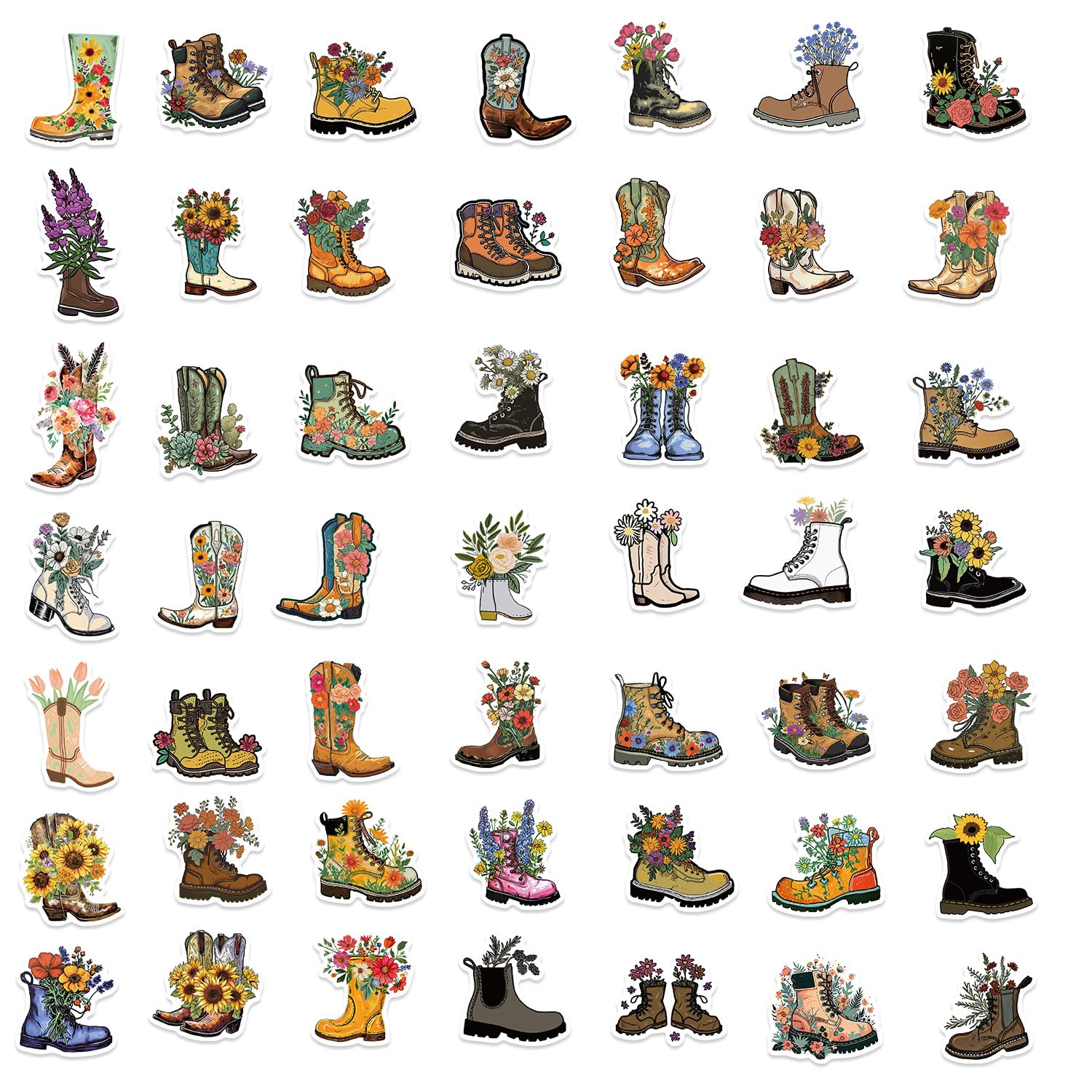 50Pcs Boots Stickers Laptop Car Scrapbook Phone Skateboard Suitcase Luggage Bike Boots Stickers Vinyl Waterproof Aesthetic Personalised Stickers for Teens Boys Girls Adults - Image 3