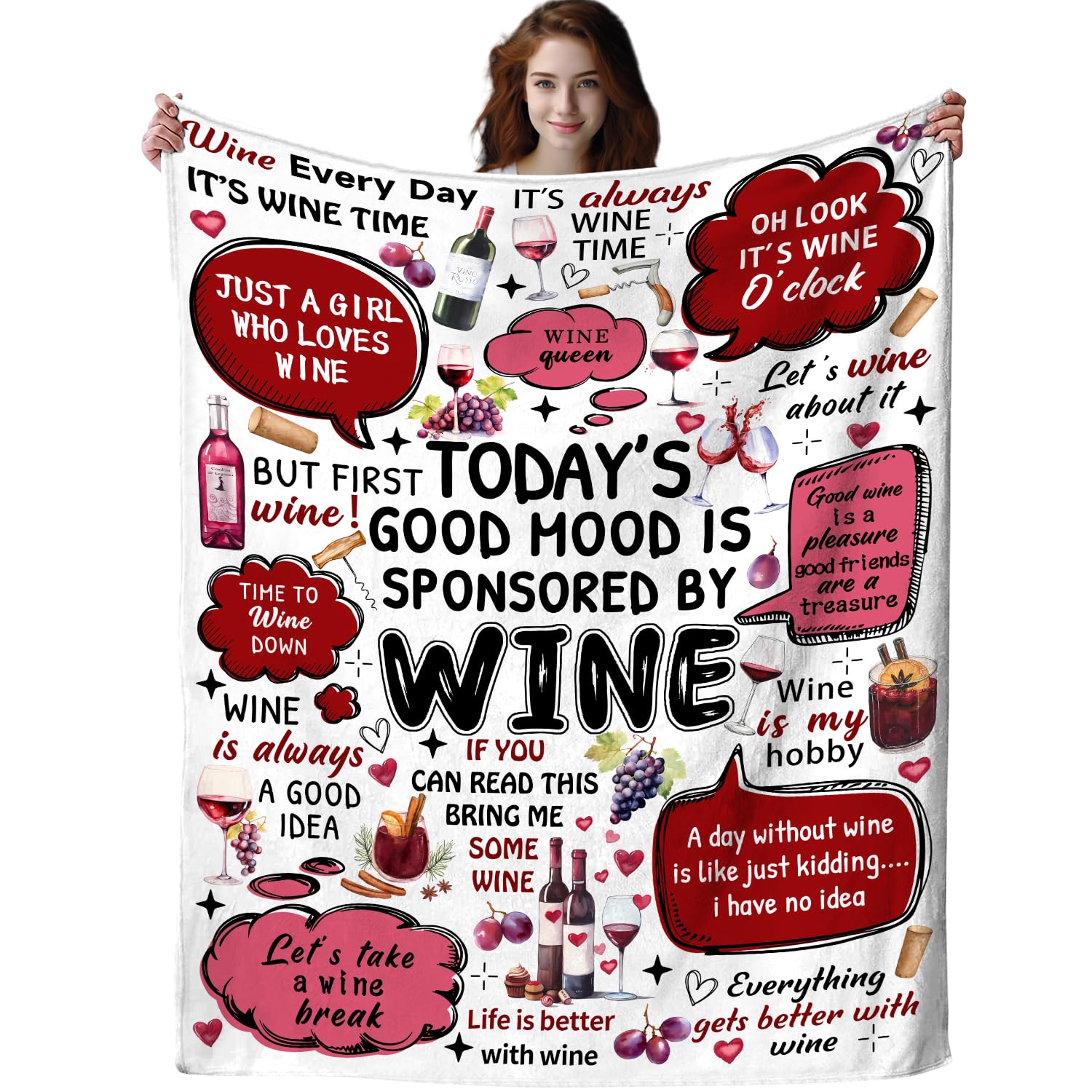 Red Wine Blanket Grapes Gift for Girls Women,Grape Throw Blankets,Funny Red Wine Lovers Gifts for Friend Besties Wife 100x130cm(40x50Inch)