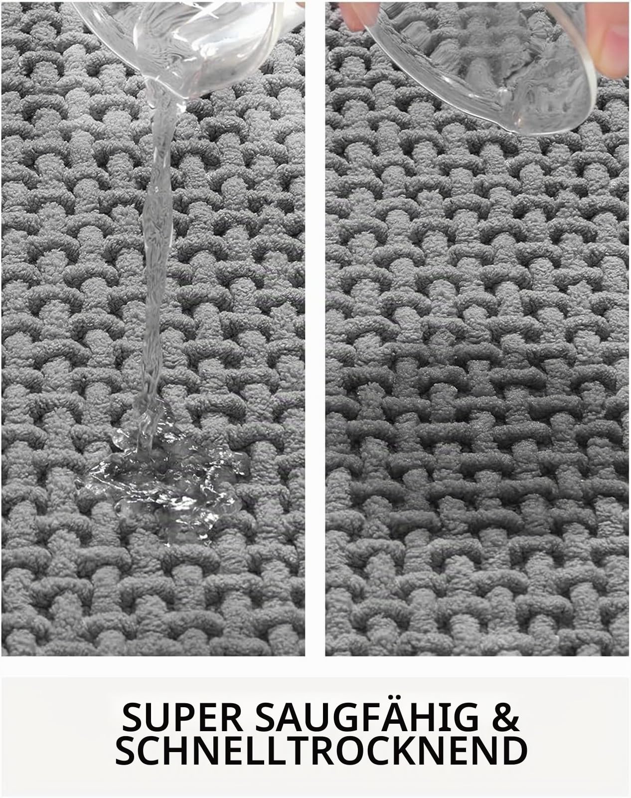 Chenille Badezimmerteppich rutschfeste Badematte Waschbar Badteppich Weich Badvorleger Saugfähige Duschvorleger für Badezimmer, 60x160 cm, Grau