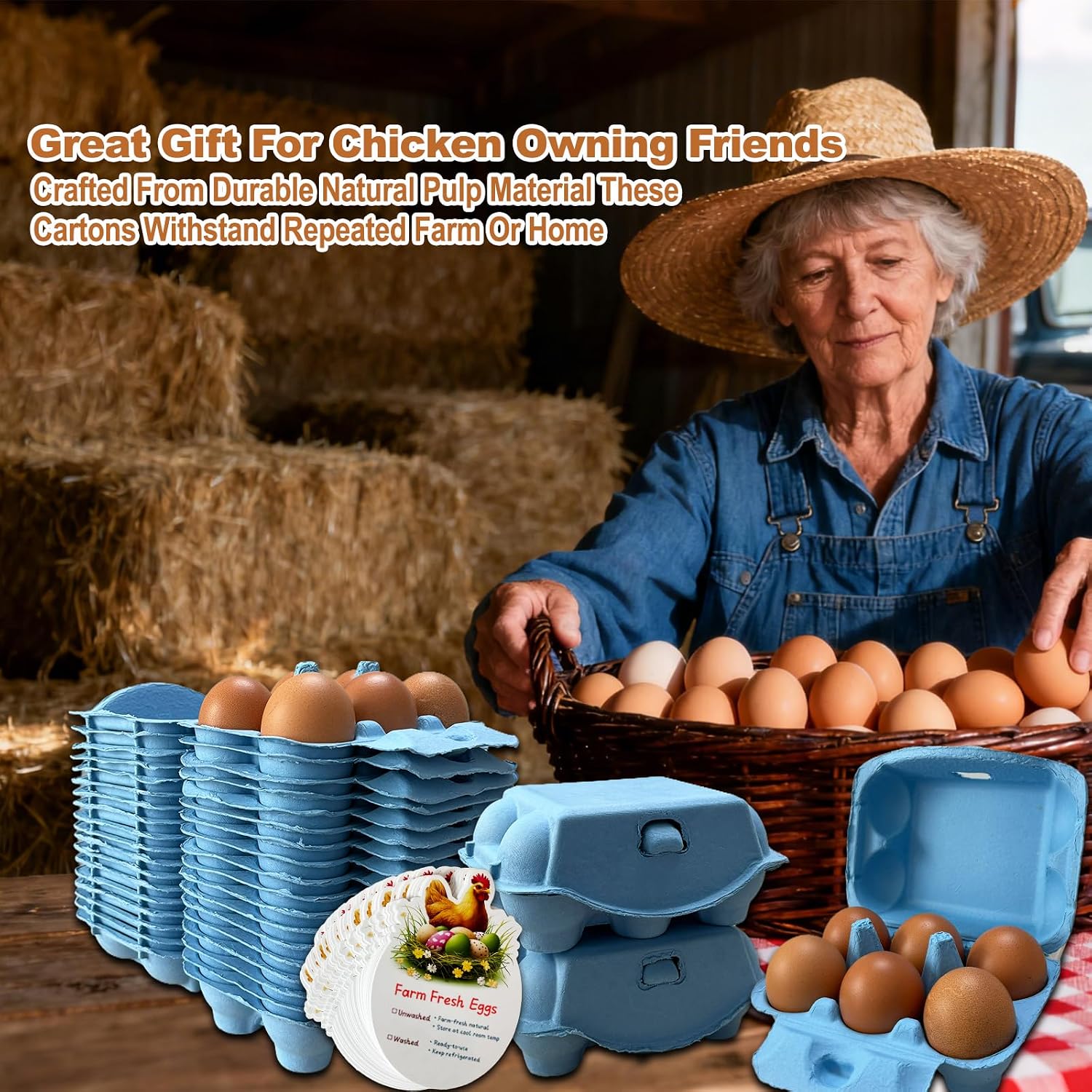 Half Dozen Paper Pulp Egg Cartons Cheap Bulk Fresh Chicken Eggs Basket Holder Storage Container Reusable for Easter (Blue, 20)