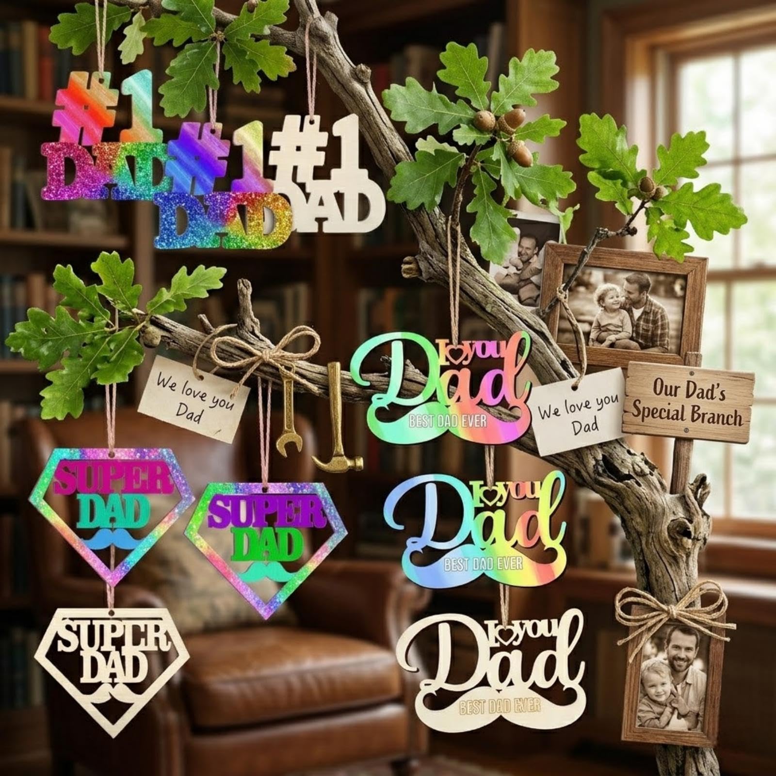 12 Pcs Happy Fathers Day Crafts for Kids- Father's Day Unfinished Wooden Crafts,Wooden Dad Ornaments Hanging Party Decorations,DIY Activities School Home Classroom for Father's Day Crafts Gift - Image 8
