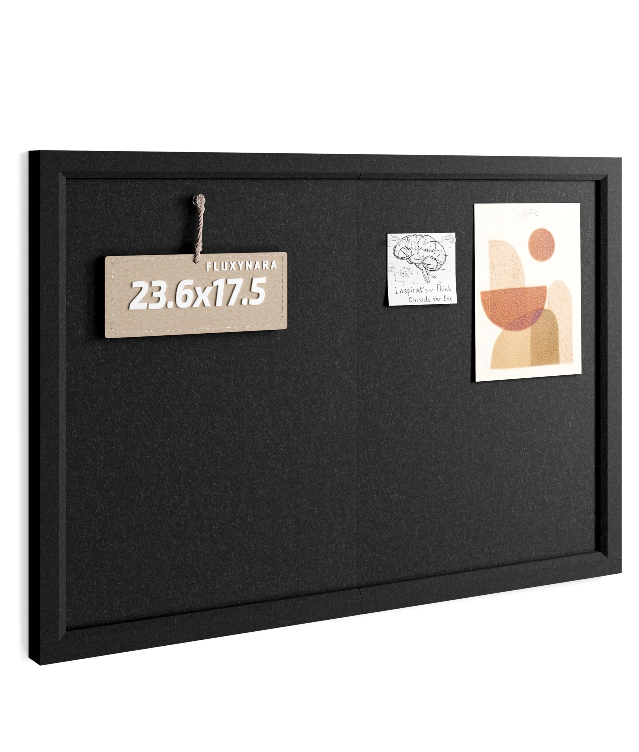 Fluxynara Foldable Cork Board Alternative, Felt Bulletin Board 60 x 43.5 cm Black Frame with 12 Adhesive Tabs, Pin Board for Home Office, Classroom, Entryway, Kitchen Wall Decor—Black — image 1