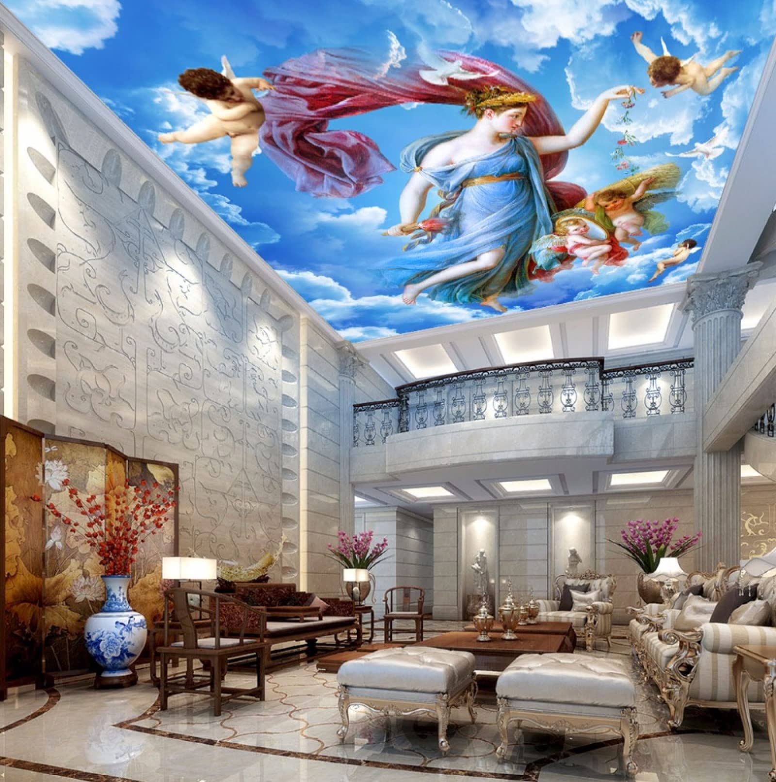 Peinture Murale 3D Angel NA4143 – Papier Peint Plafond – Impression Murale Autocollante – Déco AJ MUR Fay
