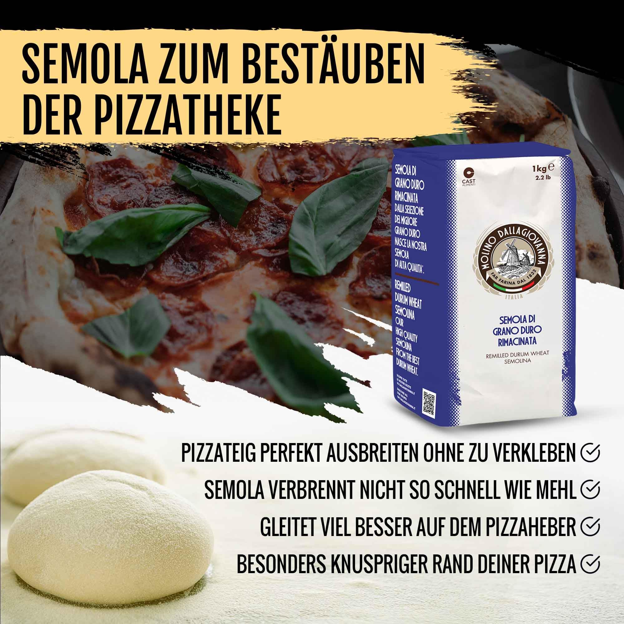 Delicret - Pizza-Set Starter - 6x400g San Marzano Tomaten + Molino Dallagiovanna - 4 kg Pizzamehl Typ 00 "La Napoletana", 1 kg Semolamehl, Pizzaballenbox für Pizzateig mit Leidenschaft, Pizzateig-Kit