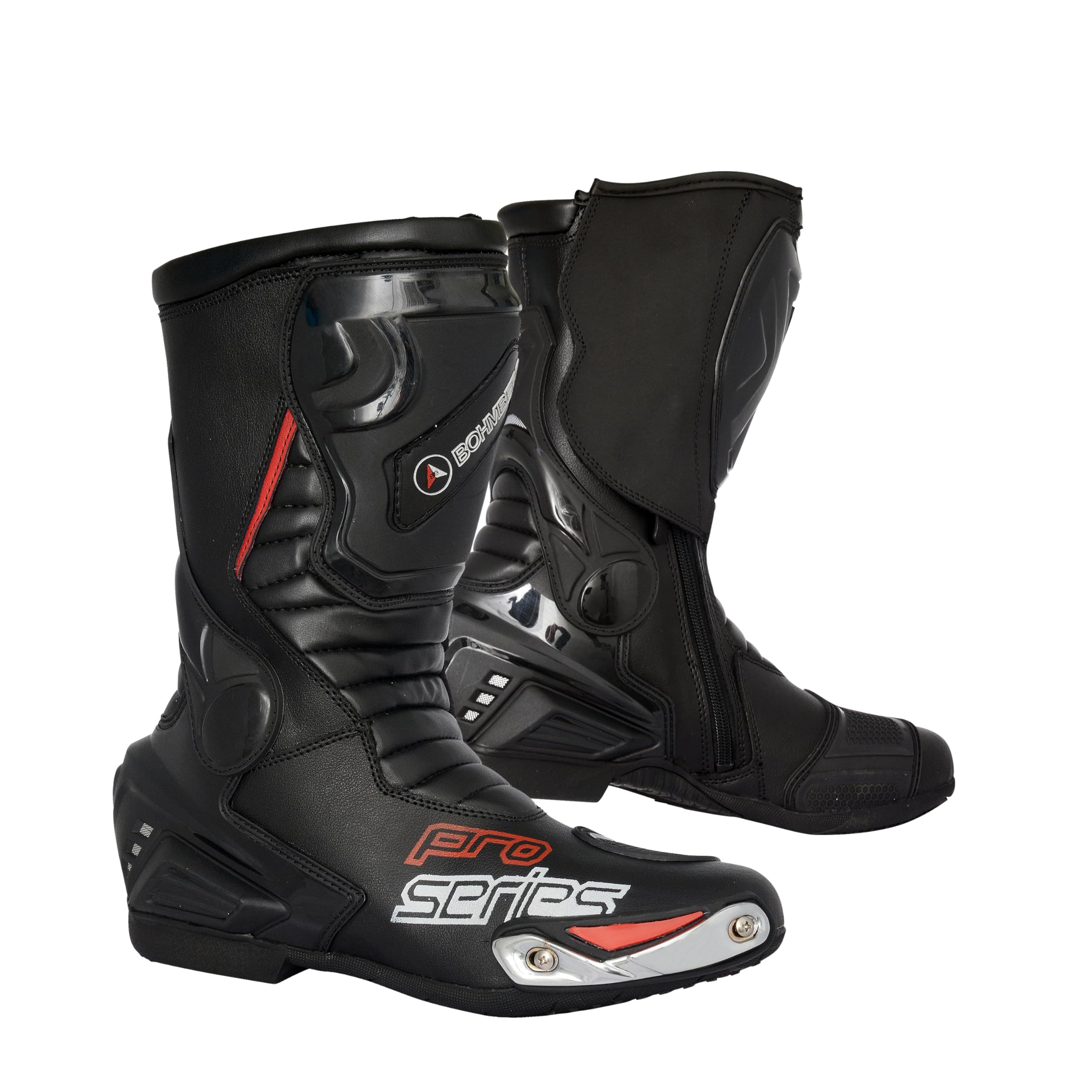 Bohmberg Botas de moto para hombre, deportivas, de piel, estables,protectores reforzados integrados, con protección en los tobillos, ergonómicas, botas moteras, biker, motorista