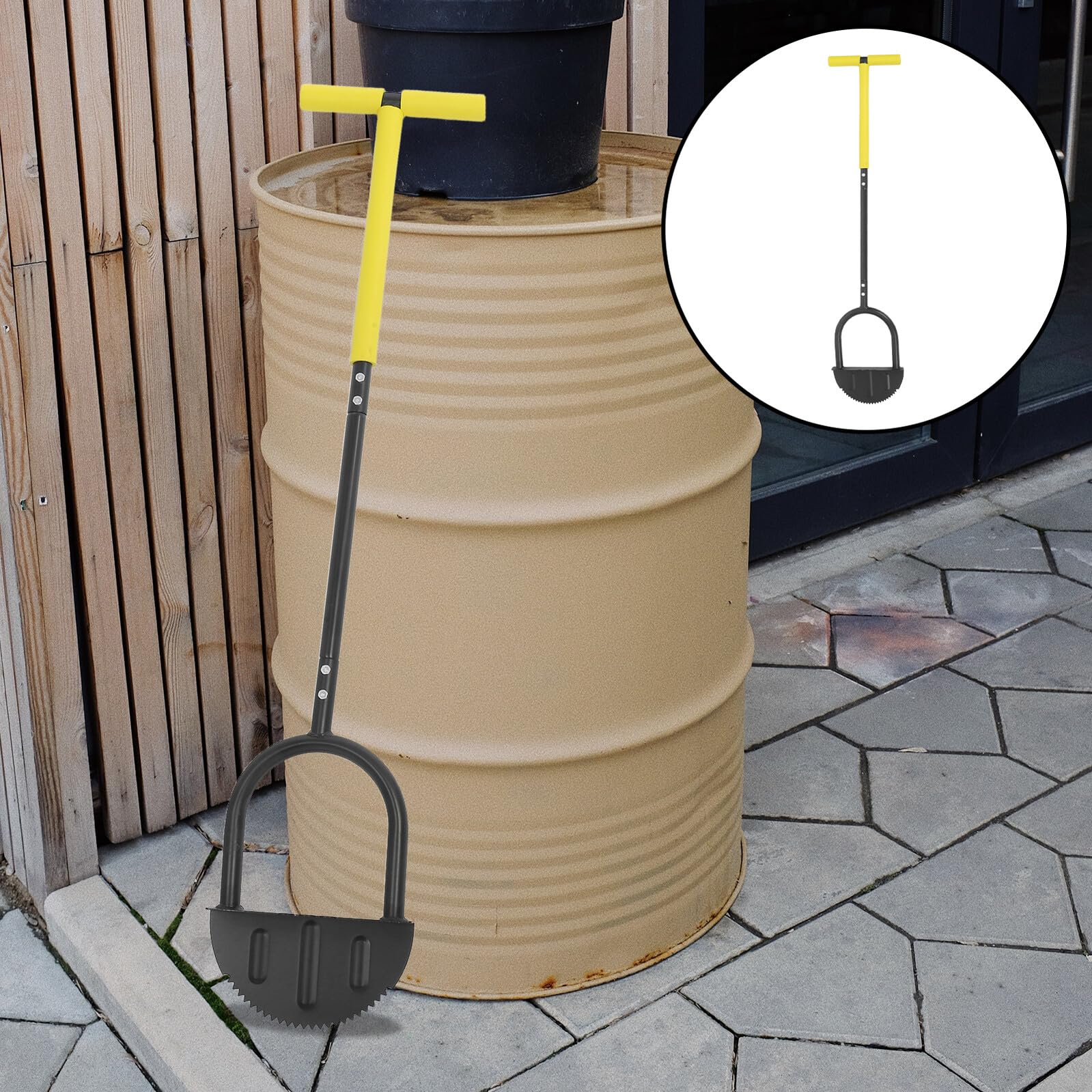 Pala para Aflojar Césped con Mango en T y Borde Dentado, Herramienta de Acero al Carbono para Jardinería y Cultivo en Huertos con Base Ancha y Agarre Cómodo
