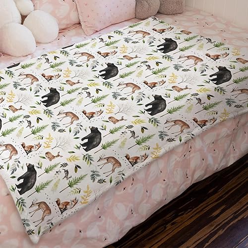 Miniatura 4 de HawSkgFub Manta de bebé con diseño de animales del bosque, regalo de ducha para niños, oso zorro, ciervo, pino, franela, forro polar, para