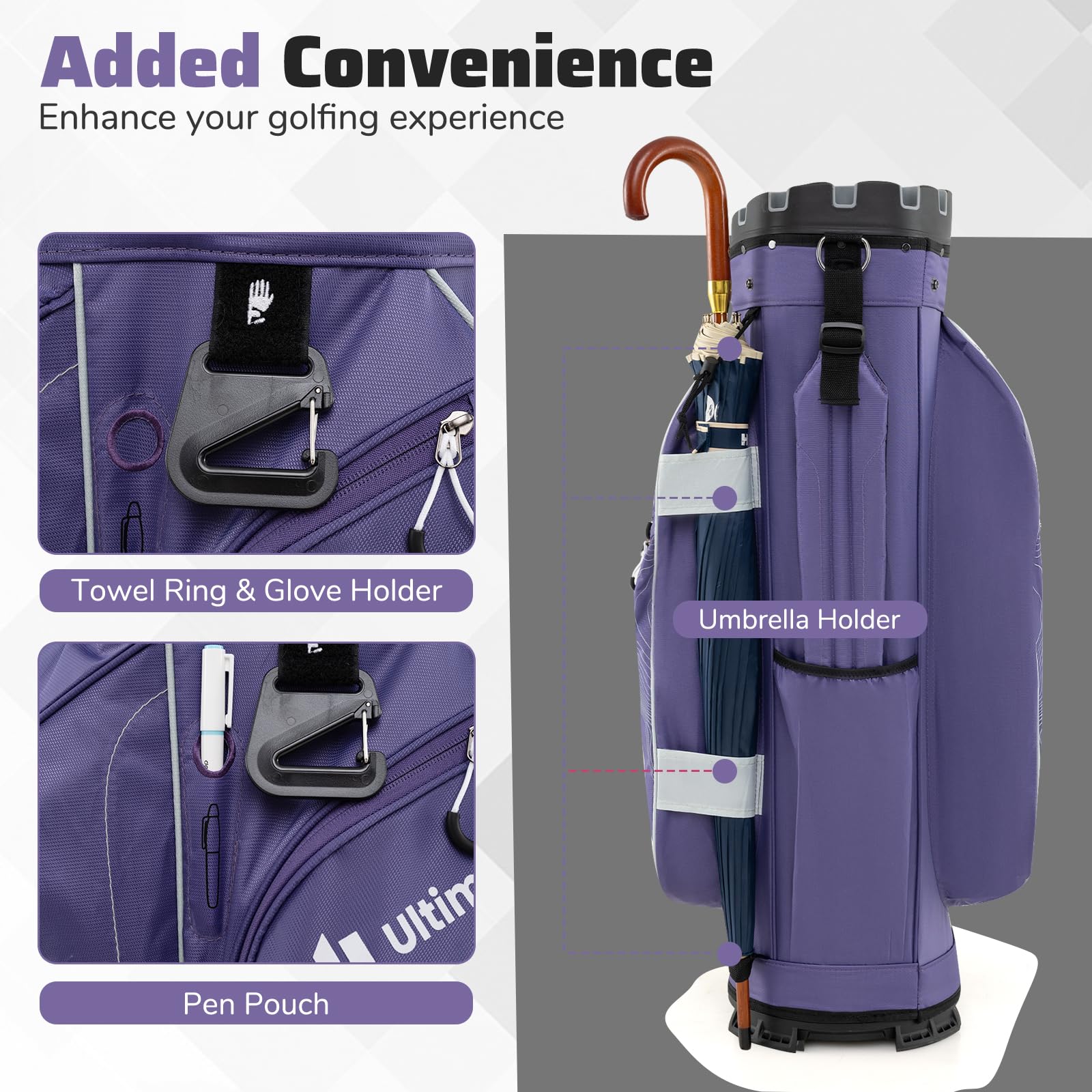 LIFEZEAL Golftasche, Golf Cart Bag mit 14 Trennwänden, Golfschlägertasche mit 11 Taschen, Tragbarer Golfbag mit Gurt, Griffe, Regenschirm-Halterung
