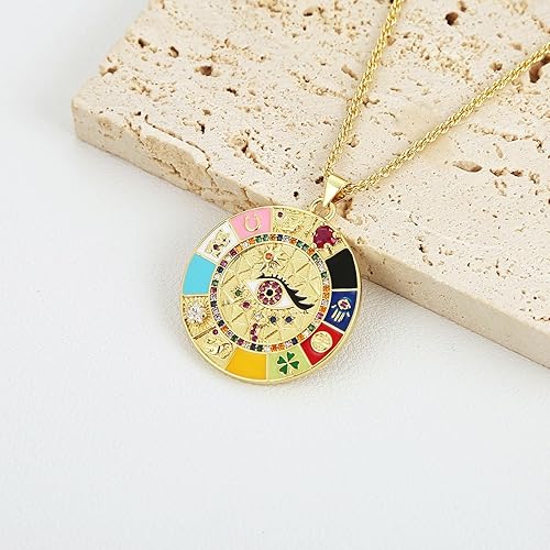 Miniatura 5 de HZMAN Collar contra el mal de ojo para mujer, esmalte retro chapado en oro de 18 quilates, collar redondo con dije de amuleto de buena suerte,