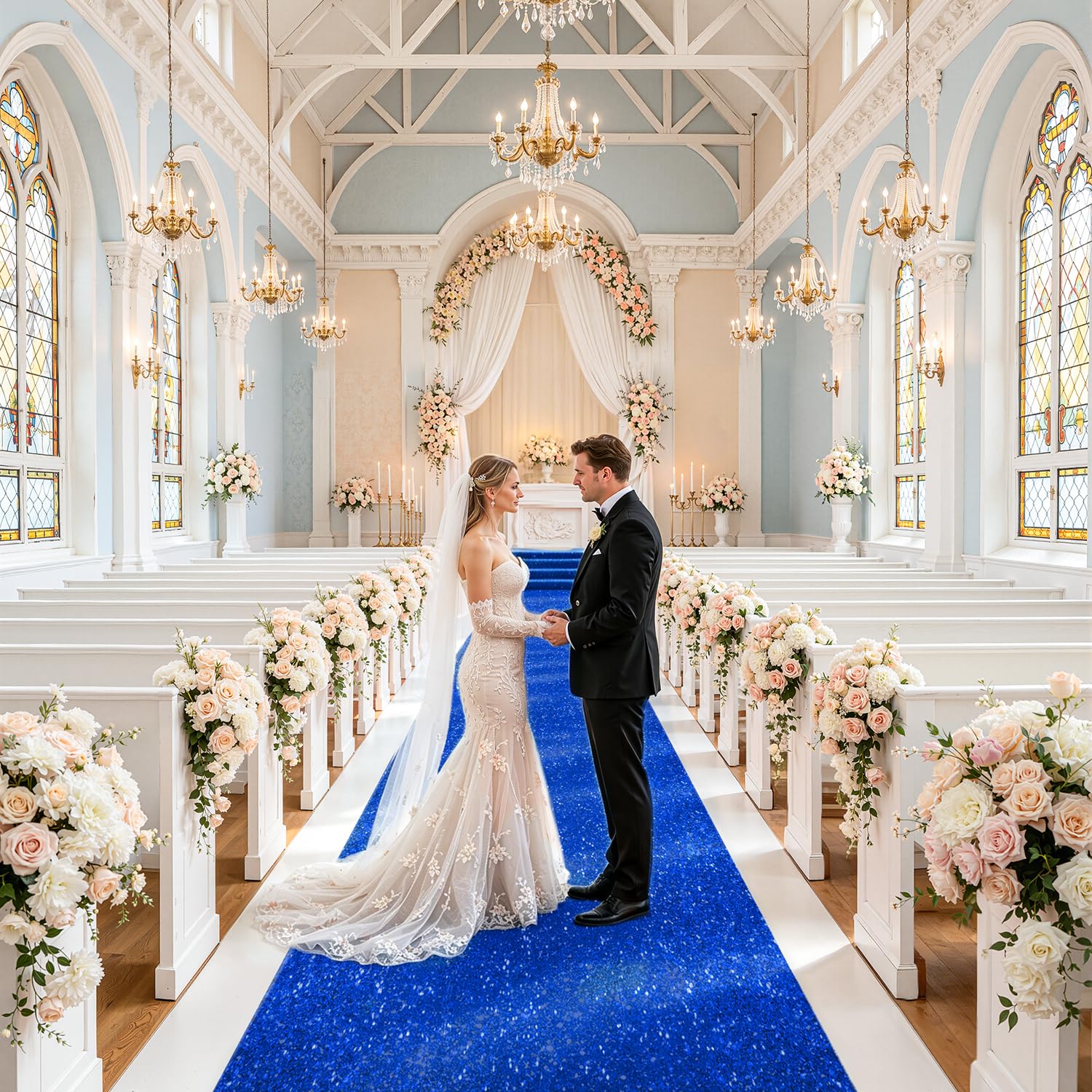 Tapis de couloir à paillettes pour mariage, fête de mariage, intérieur et extérieur, banquet, fête prénuptiale, décoration d'allée bleu roi 1,2 x 4,5 m