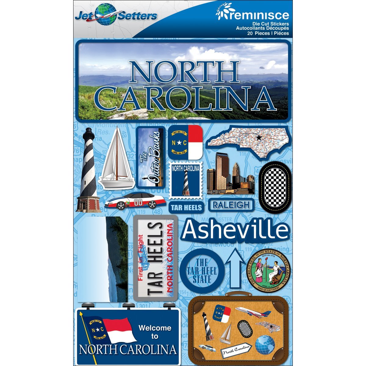 Reminisce Jet Setters Dimensional Stickers-North Carolina