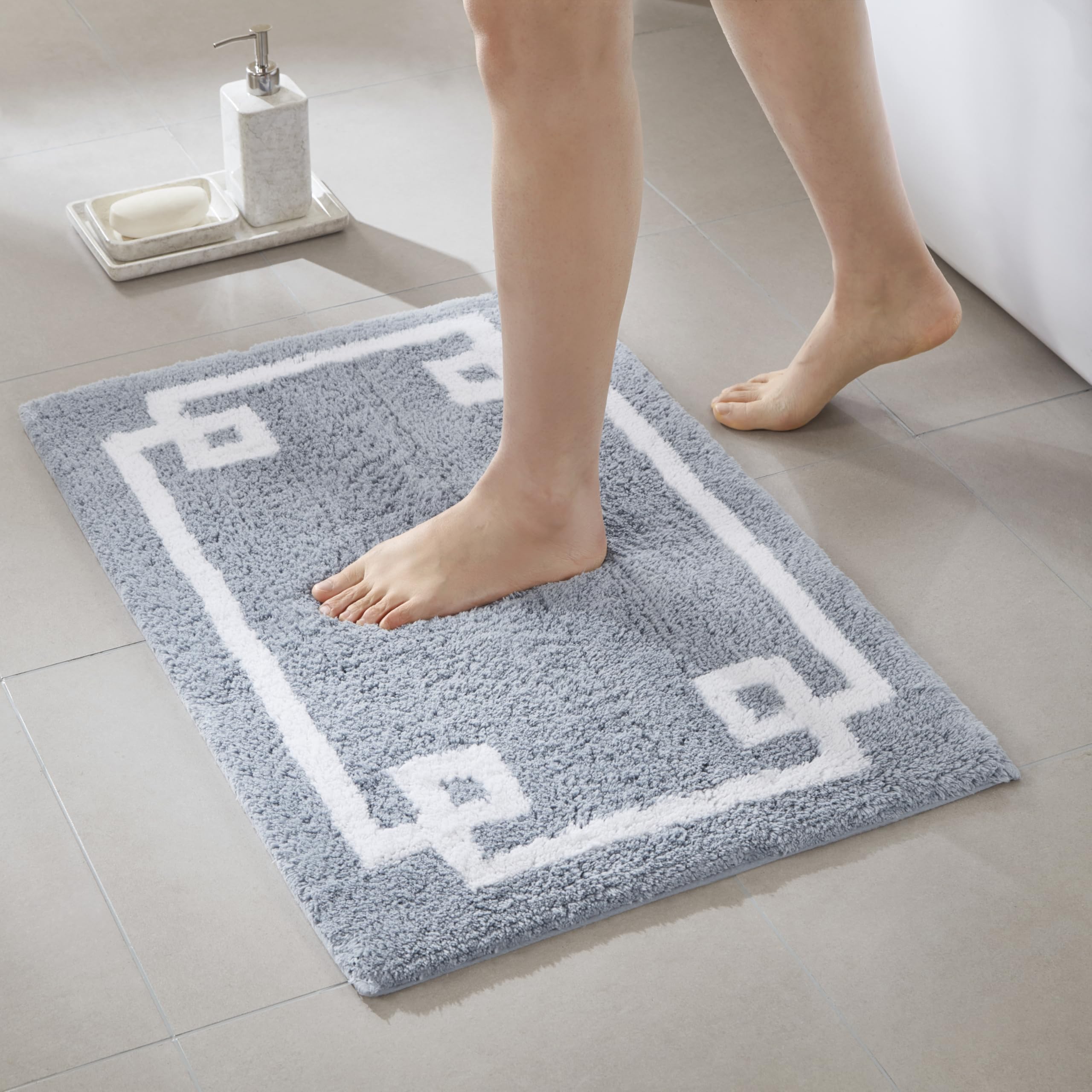 Madison Park Evan 100 Cotton Bathroom Rug Non Slip Backing-Luxrurious Tufted Plush Bath Mat Absorbent Quick Dry Spa