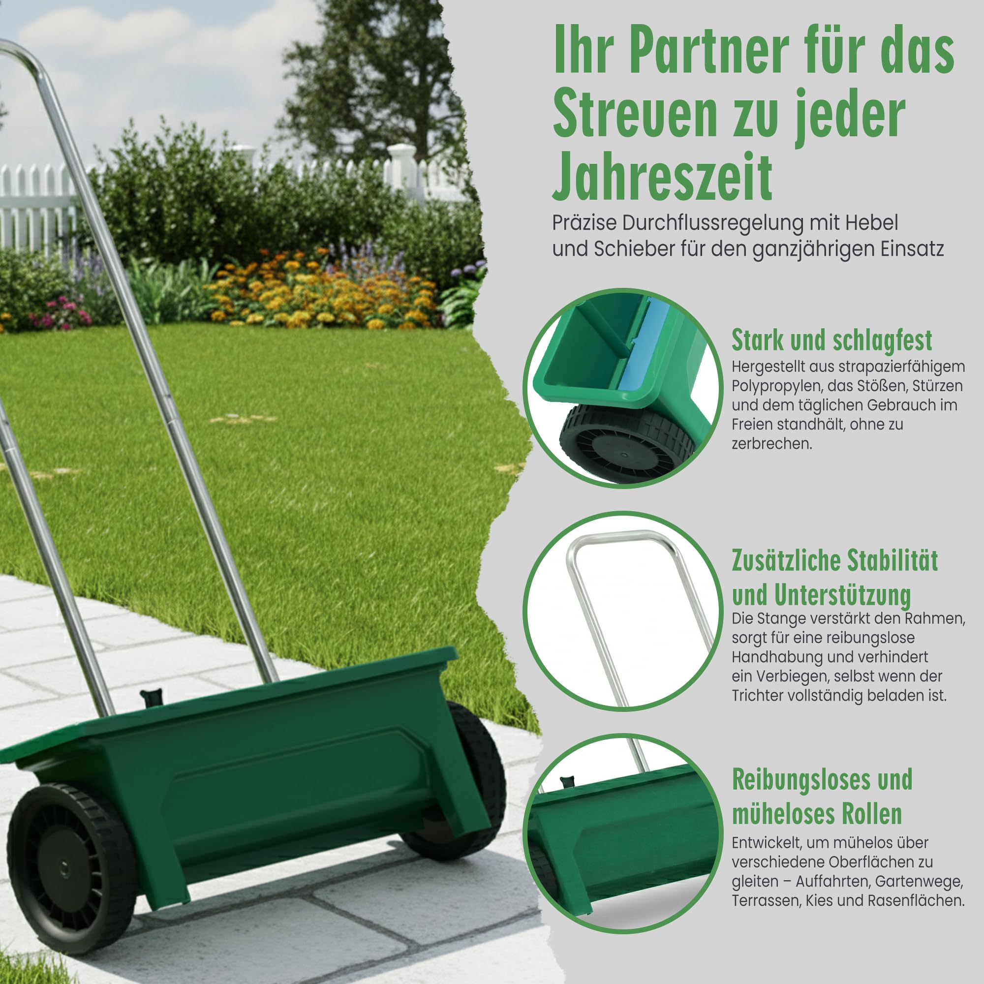 Salière 12 l - Épandeur réglable et épandeur d'engrais - Pour service d'hiver, jardin et terrasse - Répartition uniforme de la dispersion - Chaux de pelouse - Sel de déneigement - Résistant aux
