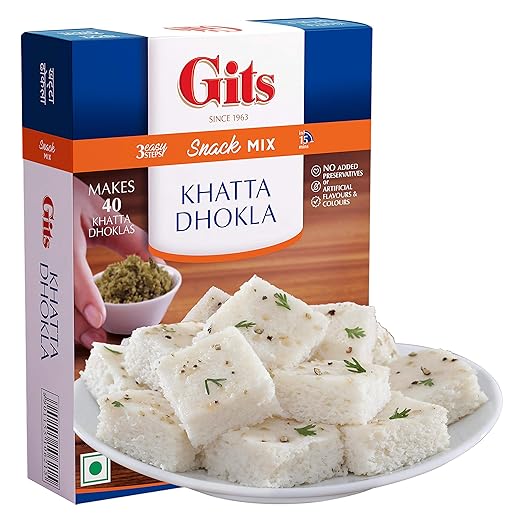 Gits Instant Khatta Dhokla Snack Mix, Makes 40 Per Pack, Pure Veg, Indian Snack Mix, 200g